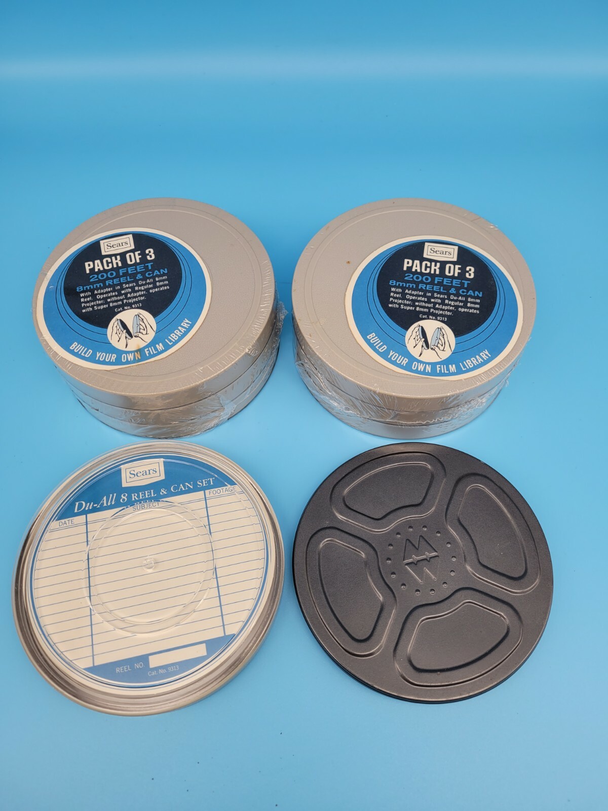 LOT of Reel Can 200 feet 8mm reel & Can Sears, RELFLEX USA made & Super 8 /2 New