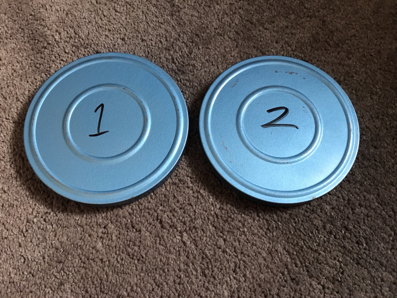 (2) Vintage Compco Corp. 8mm 5” Blue Film Reel Canister and Reel Universal