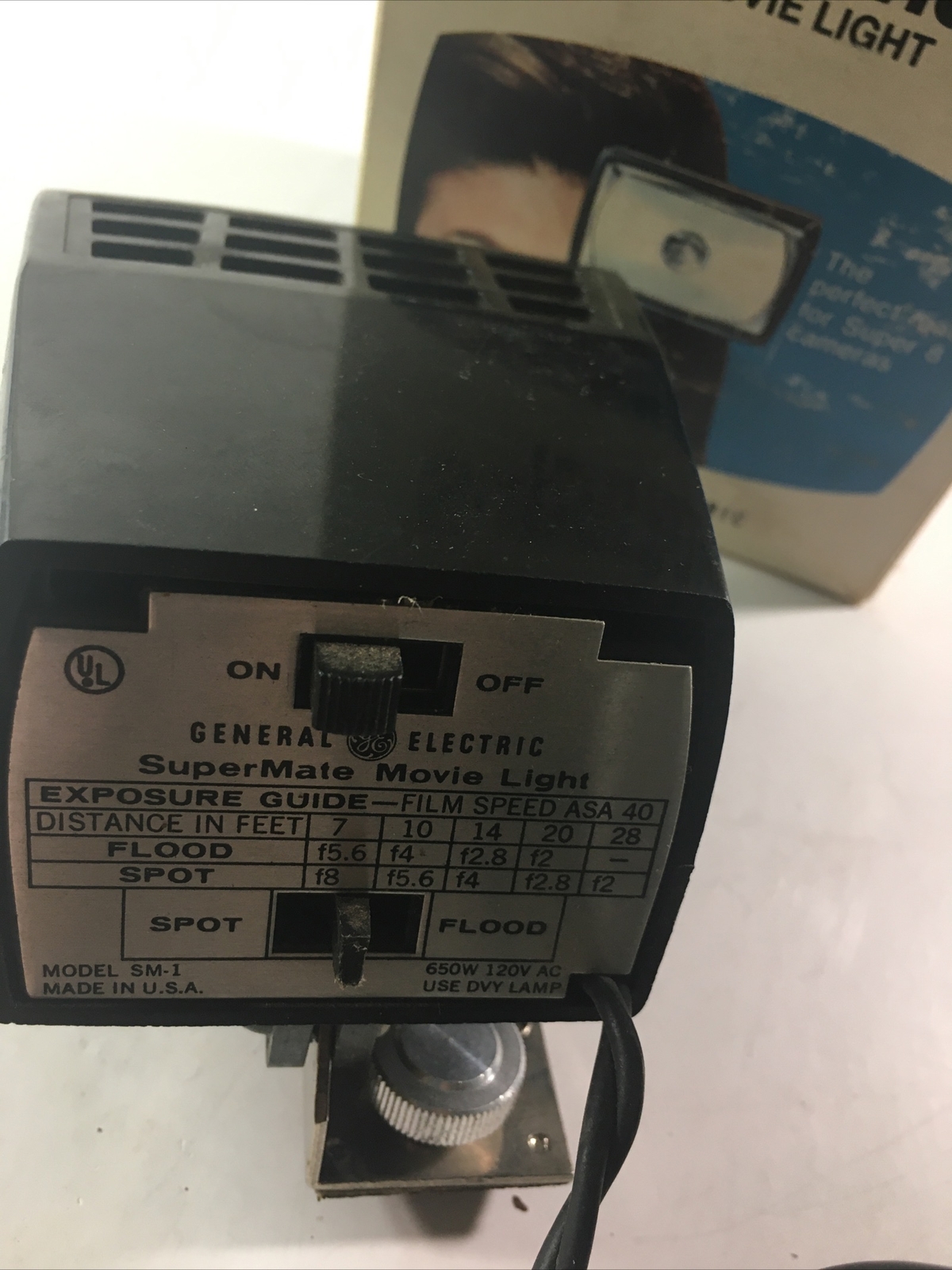 Vintage general Electric Supermate Movie Light Has Tape On Cord. Tested Working