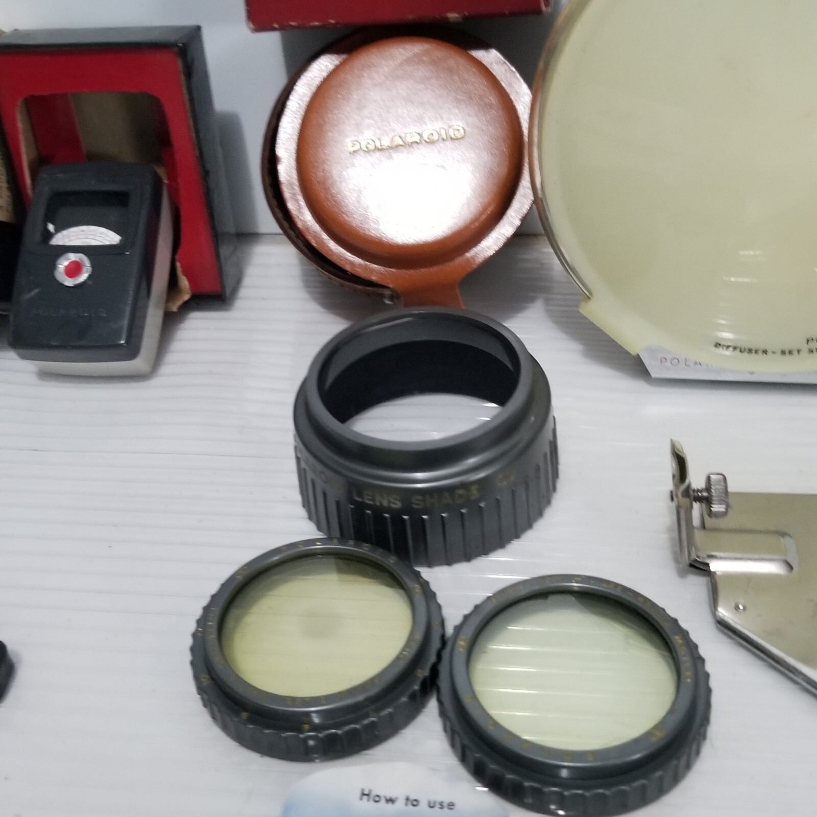 Vintage Polaroid Camera Accessories Lens Lot Meter Flash Etc.