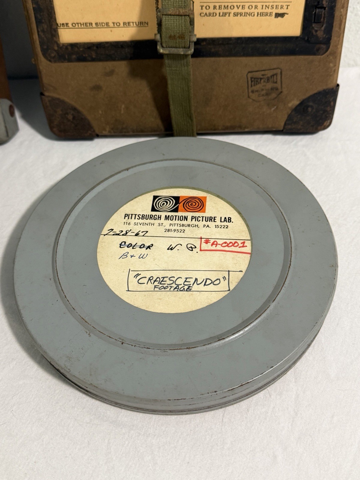3 Vintage Film Reel Shipping Box Mid Century 16mm Fiberboard Strap W/ 3 Reels