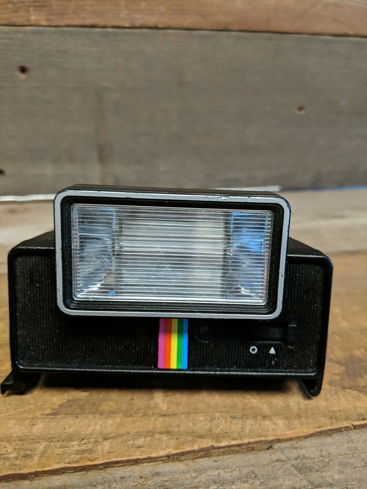 Used Polaroid SX-70 black rainbow stripe flash Parts or Repair Non Funtioning