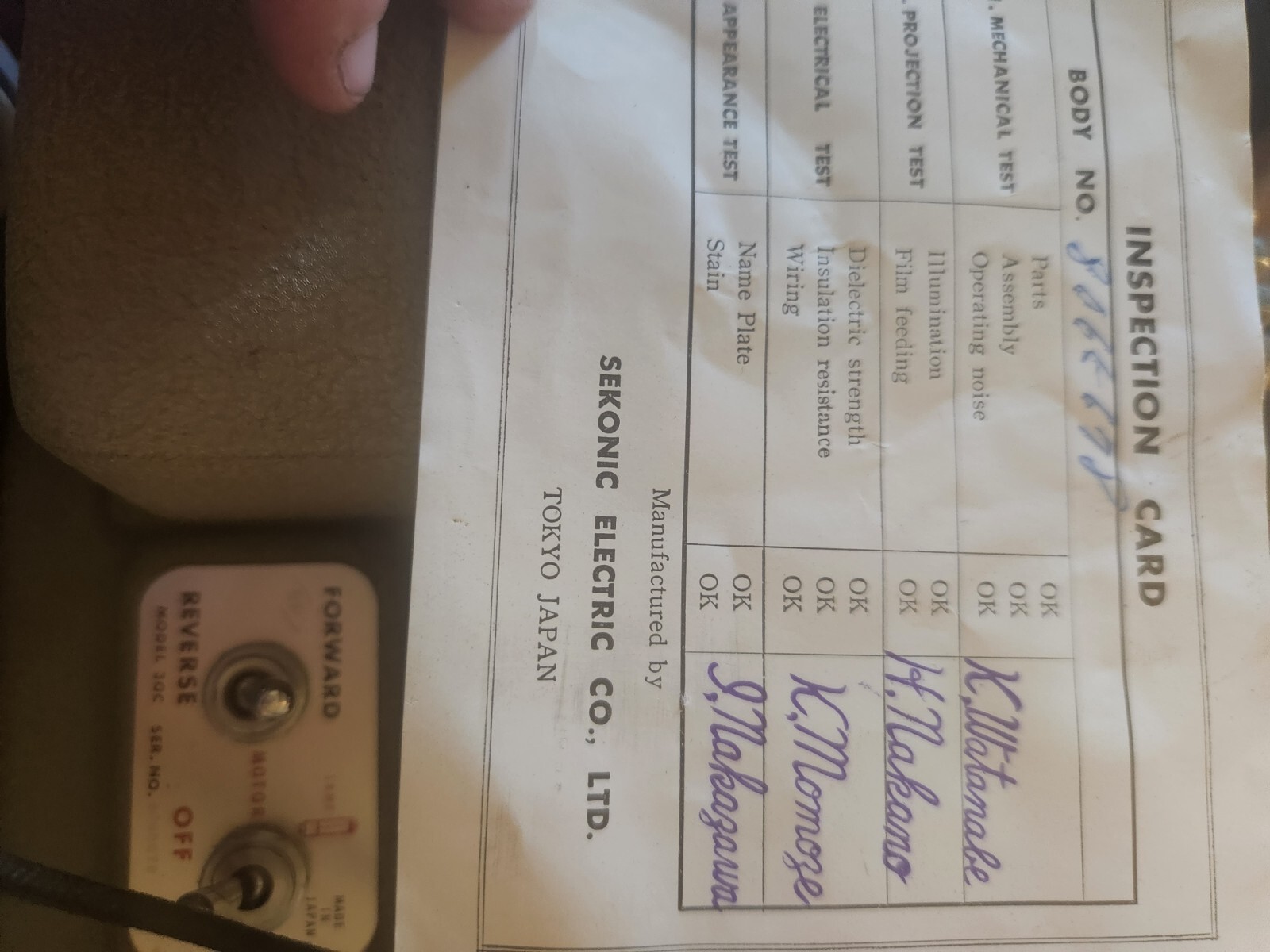 sekonic 8 projector model 30c series number 7065678 max lamp 500w
