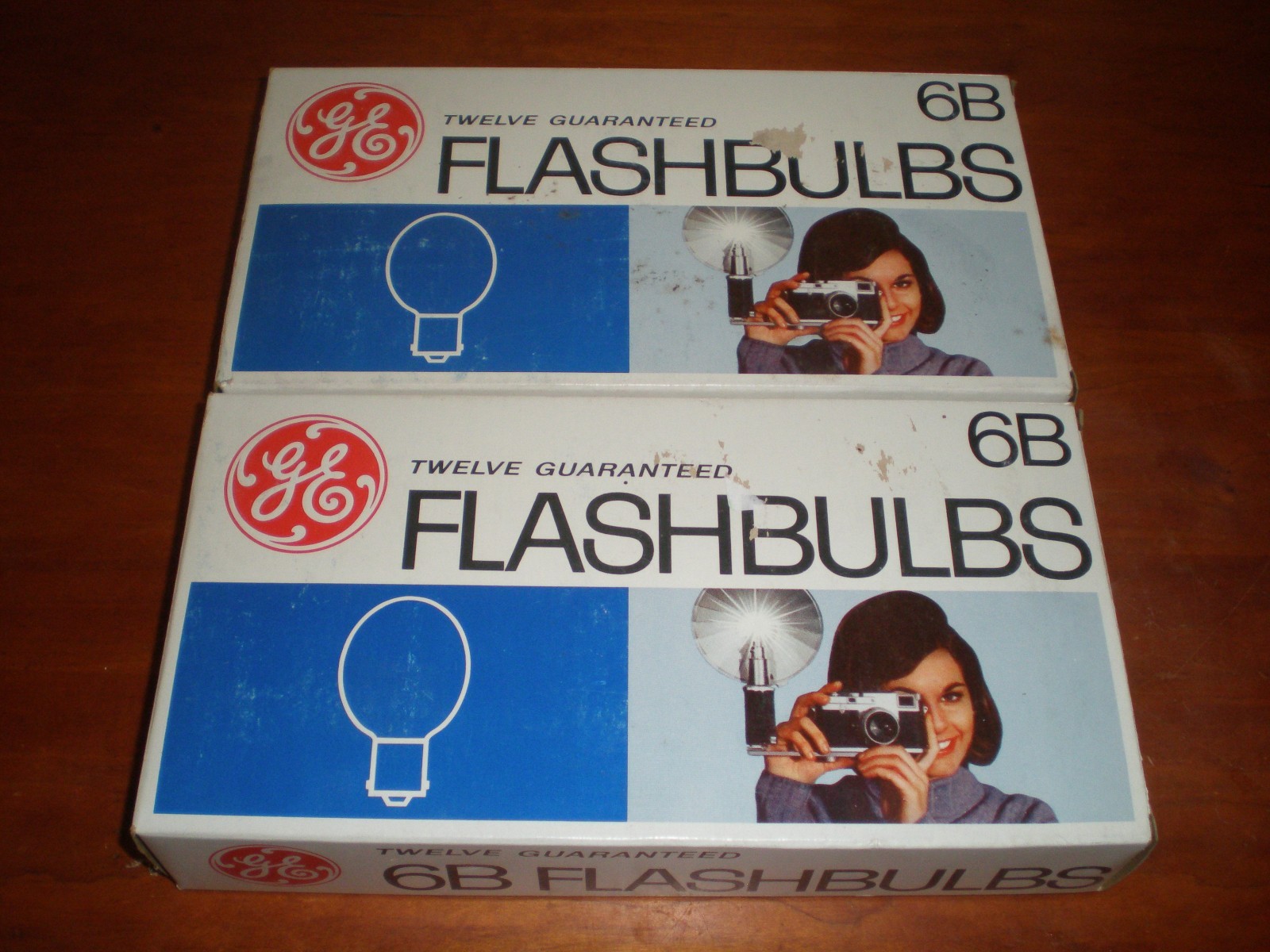Vintage General Electric GE 6B Blue Camera Flash Bulbs 2 Box of 12 Bulbs = 24
