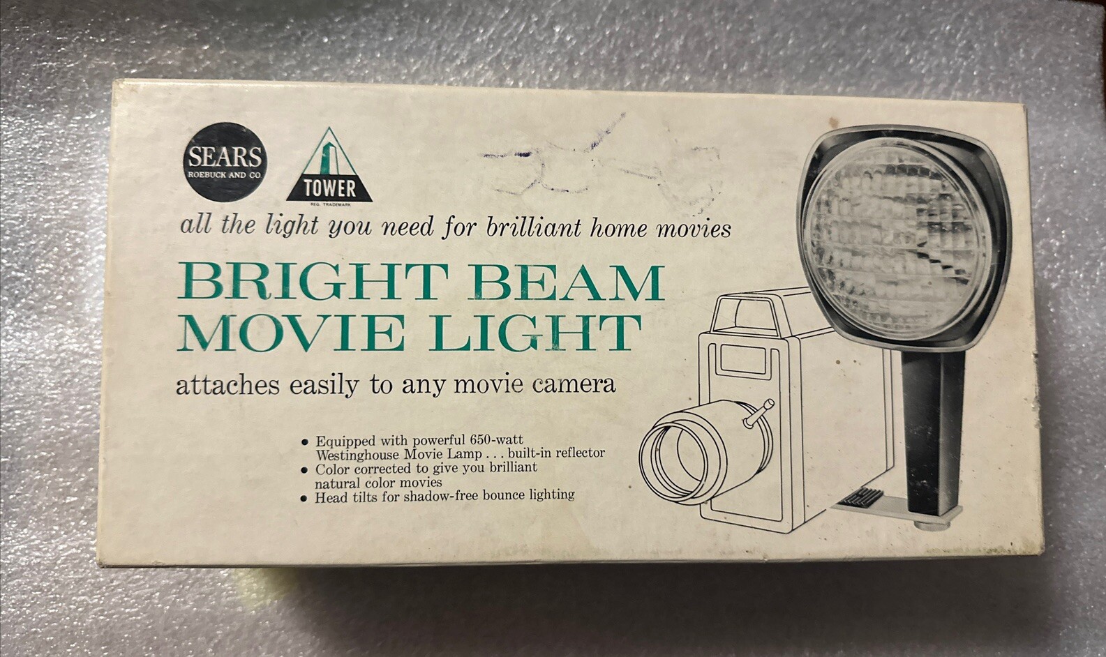 Sears Bright Beam Movie Light Vintage Camera Film Used With Box Tested Works!