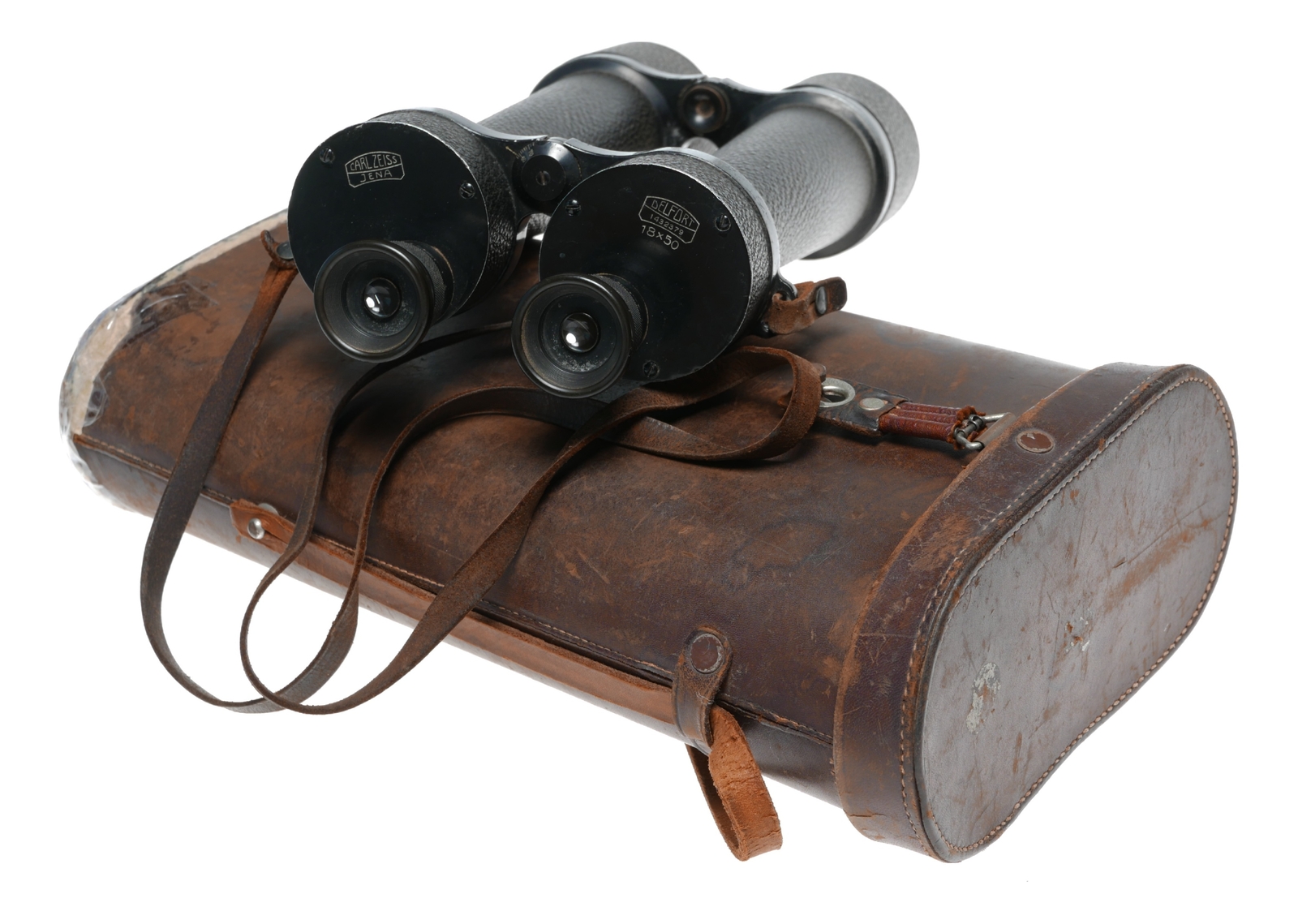 WWI Carl Zeiss Jena Delfort Binoculars 18×50 Original Leather Strap cased