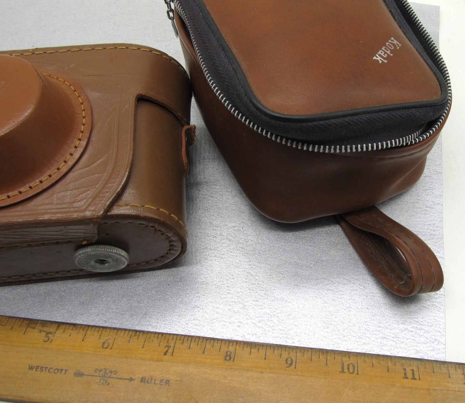 Lot 2 Vintage Camera Cases Light Brown Leather 1 Top Grain Cowhide Argus & Kodak