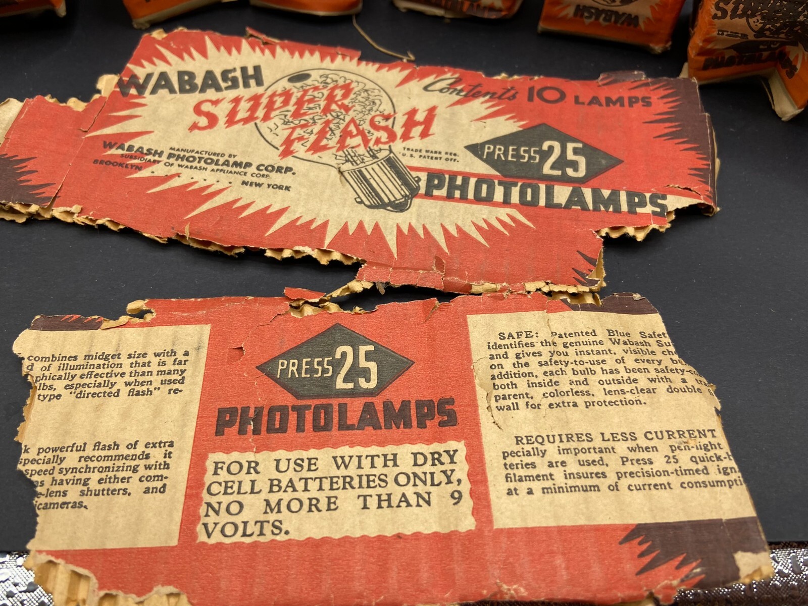 Lot of 10 Wabash Super Flash Press 25 Photolamps Photo Lamp Vintage Photography