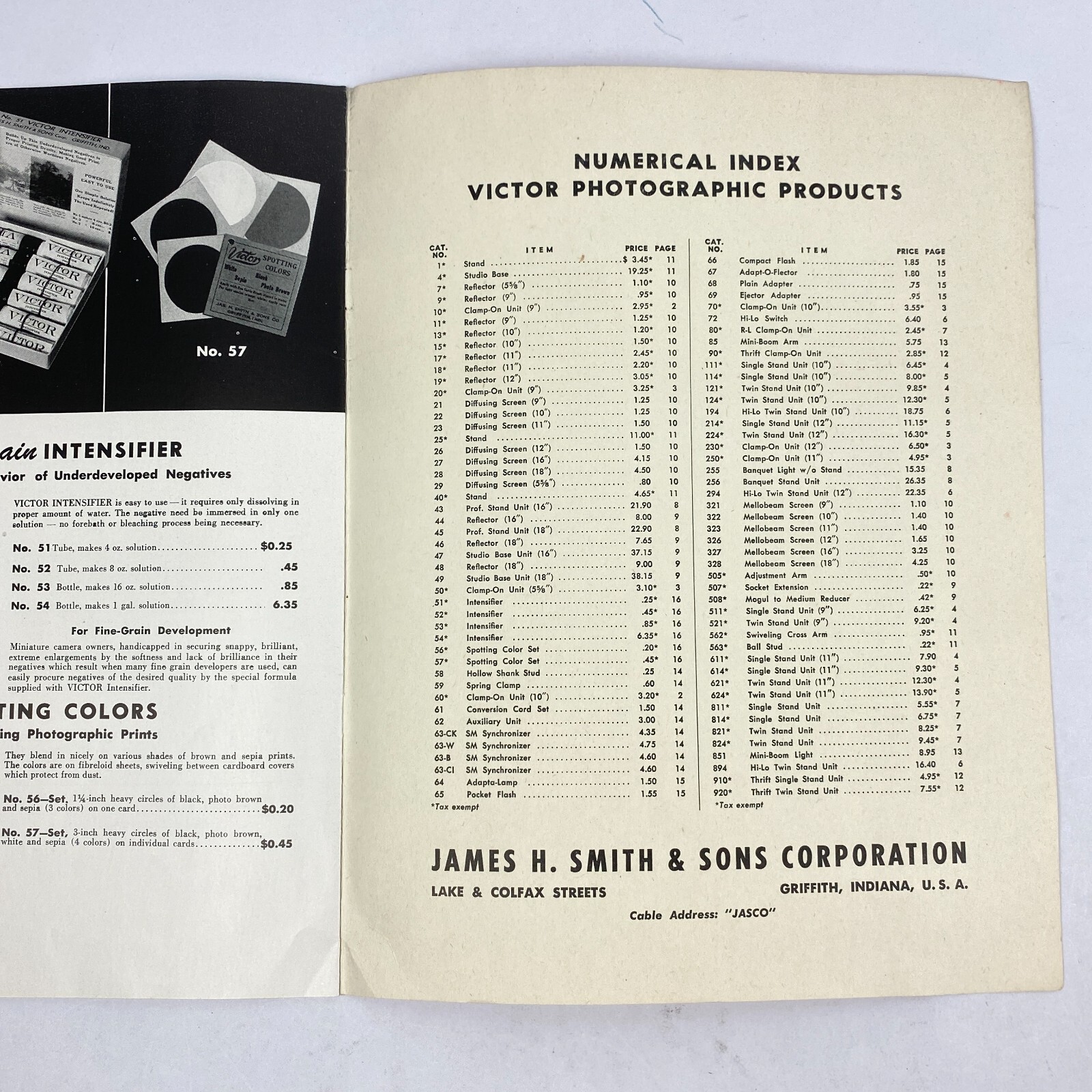1947 Victor Photographic Book Lighting Equipment Supplies Smith Sons Griffith IN