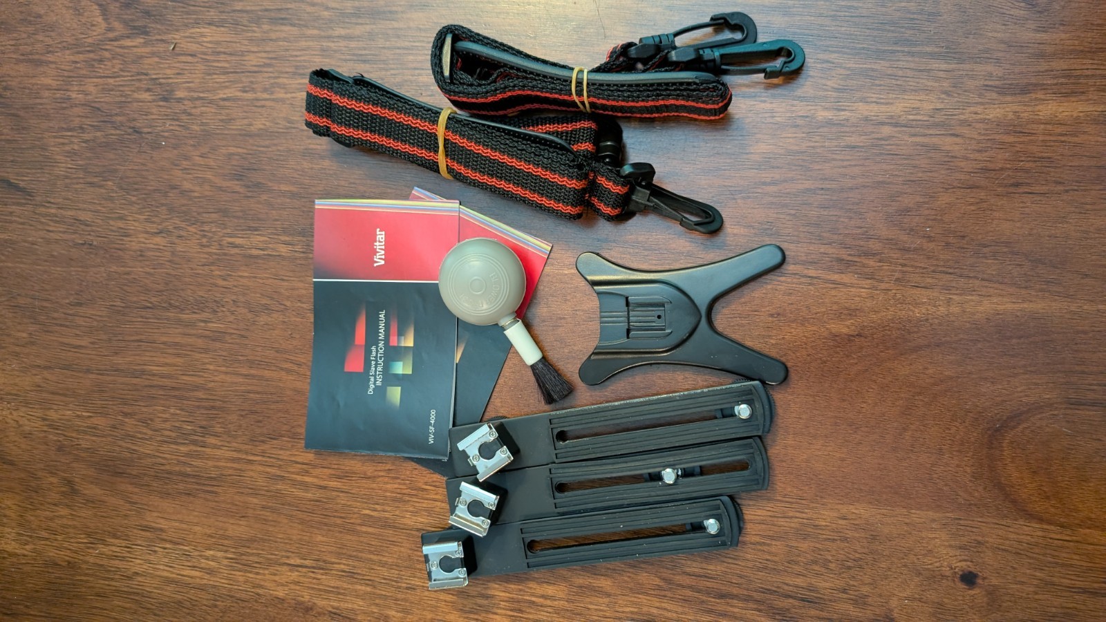 VTG Camera Accessories Dust Brush, Straps, Flash Stand, Adj. Btm. Plates RS35