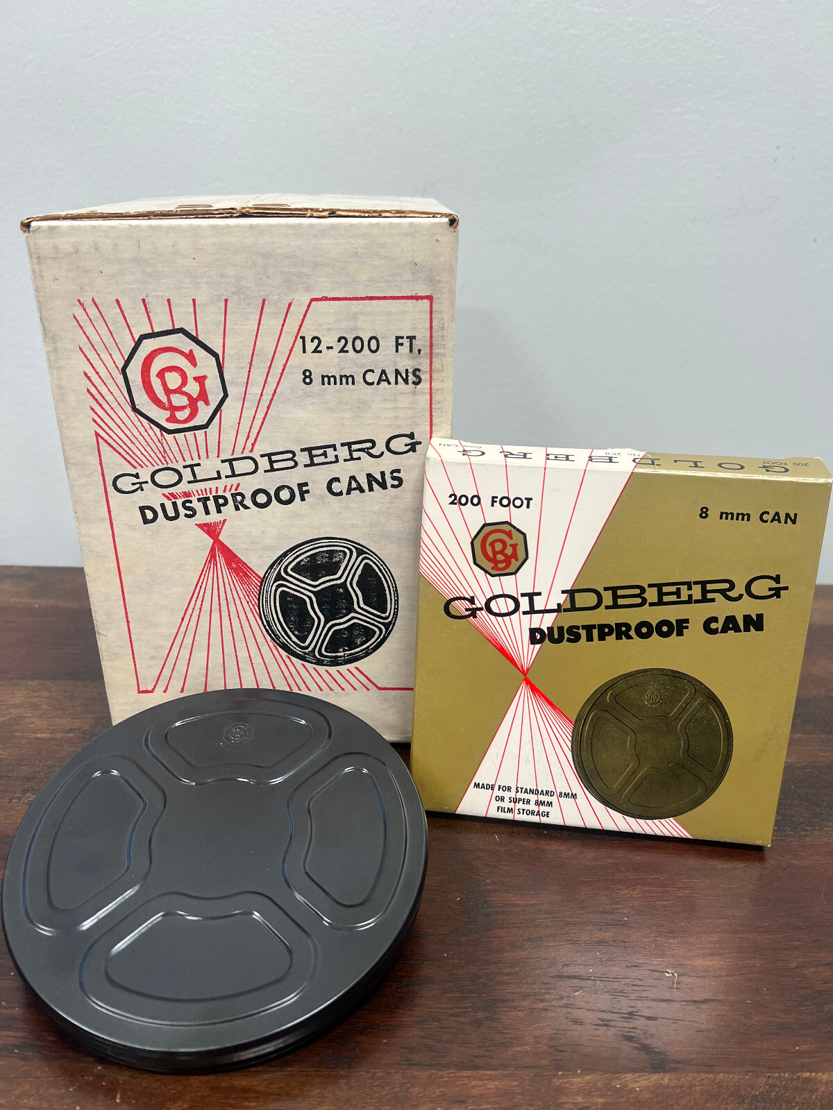 Lot of 12 Vintage Goldberg Brothers Dustproof Film Cans 8mm 200′ New Old Stock