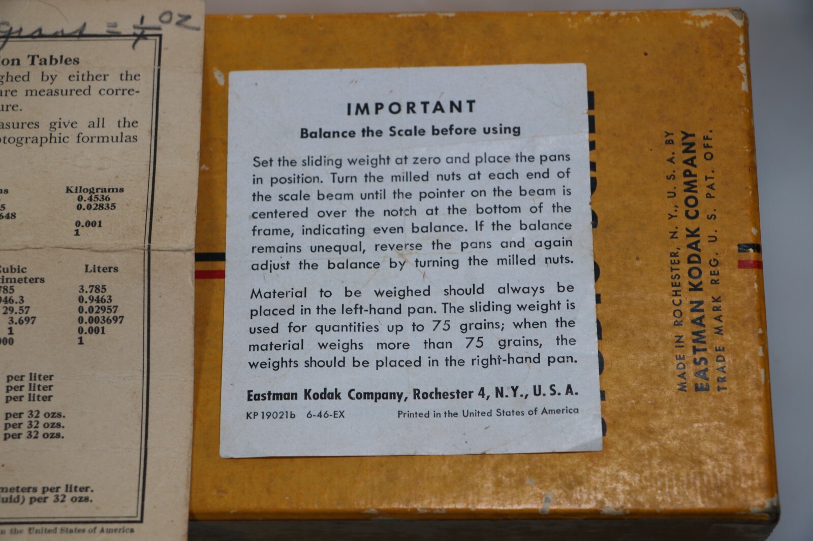 Vintage Kodak Studio Scale Art Deco Complete Weights, Box Chemical, Balance Beam