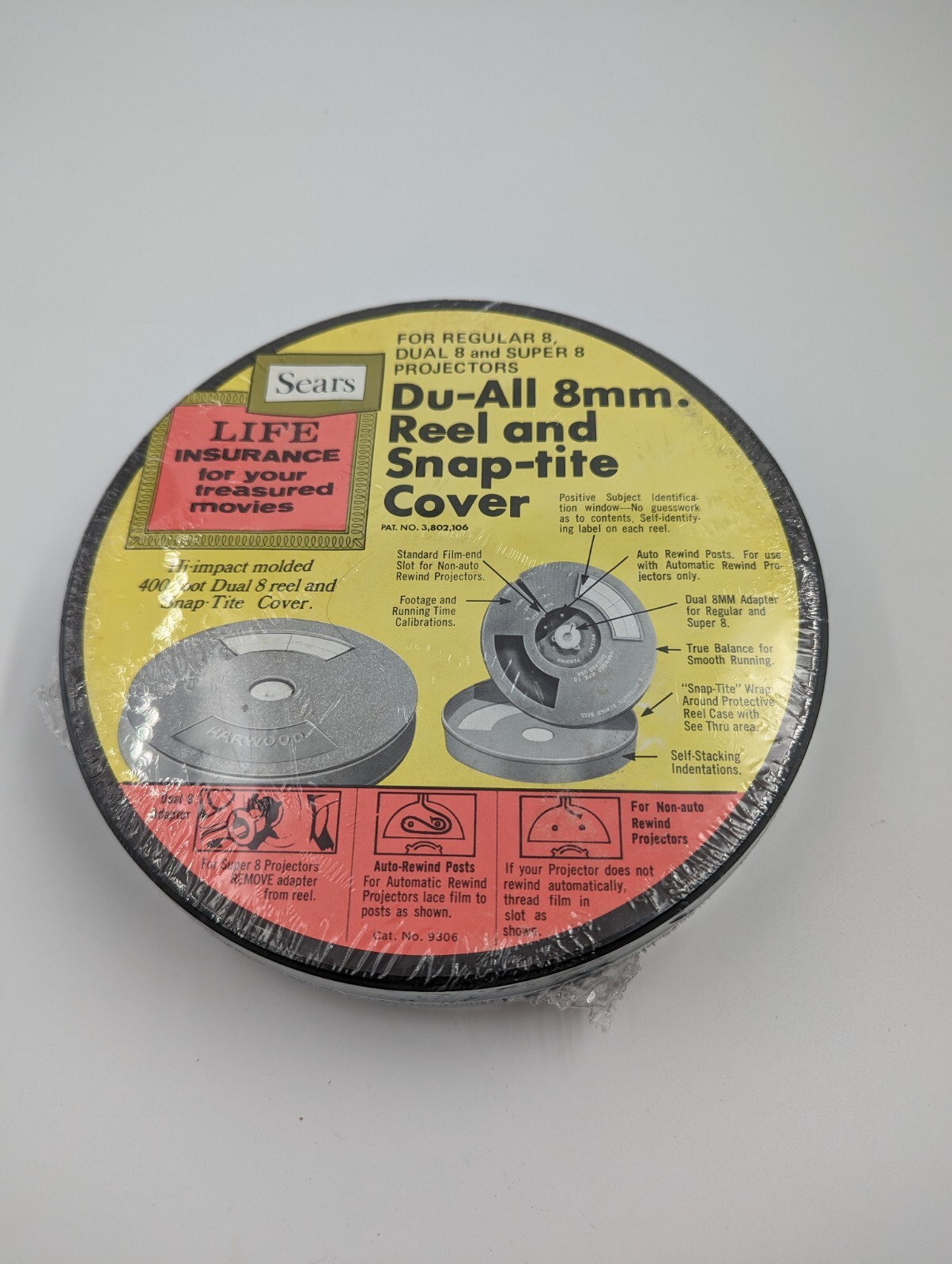 Vintage Sears Du-All 8mm. Reel and Snap-tite Cover #9306 400ft. Auto-Rewind NEW
