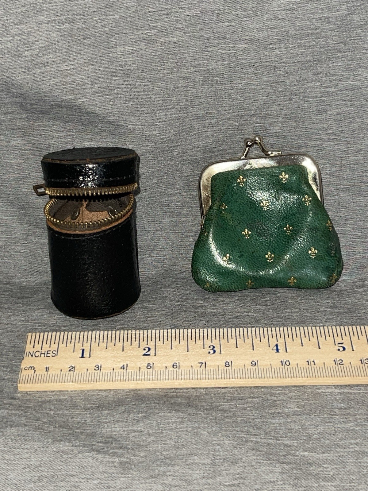 Lot Of 2 Vintage Mini Zipper Top Film Canister & Italian Kiss Lock Mini Coin Bag