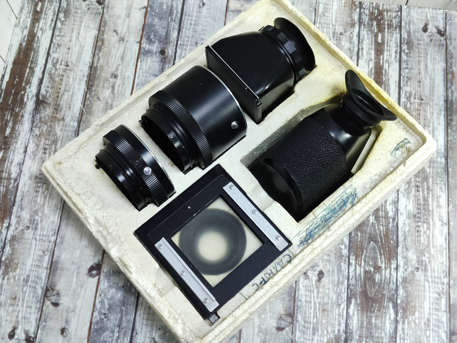 A Soviet set of prism viewfinders and macro rings for the medium-format Salyut-C