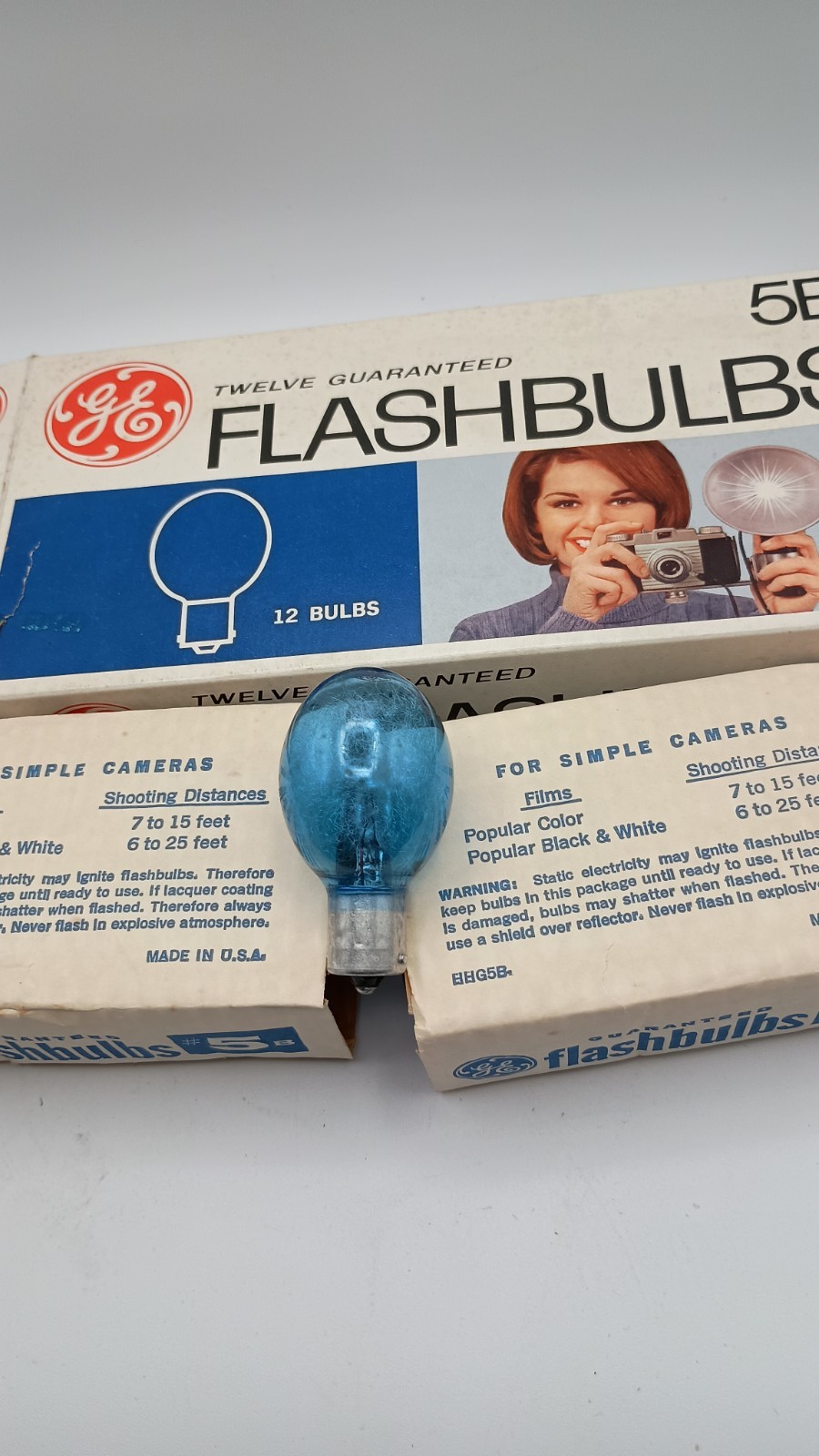 VintageGE Flashbulbs 5B Blue (7 Bulbs) in Original Box Camera Flash &FlashCube(1