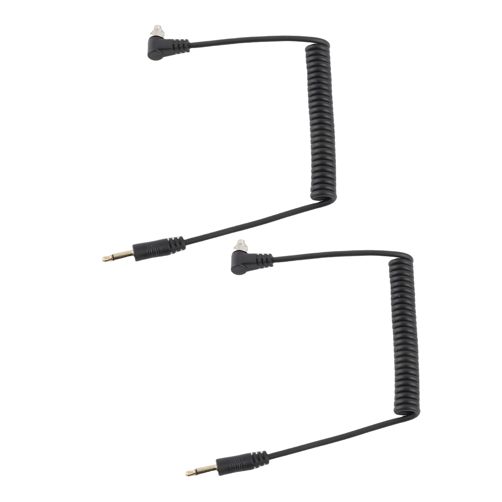 2pcs Universal 3.5mm To Male Flash PC Sync Cable Coiled Cord With Screw Lock For
