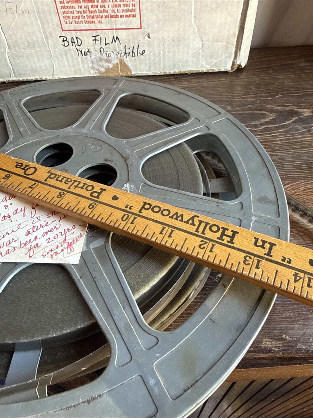 2 Vintage 16MM Grey Plastic & Metal Movie Reel 13-3/4” Reel Laurel & Hardy