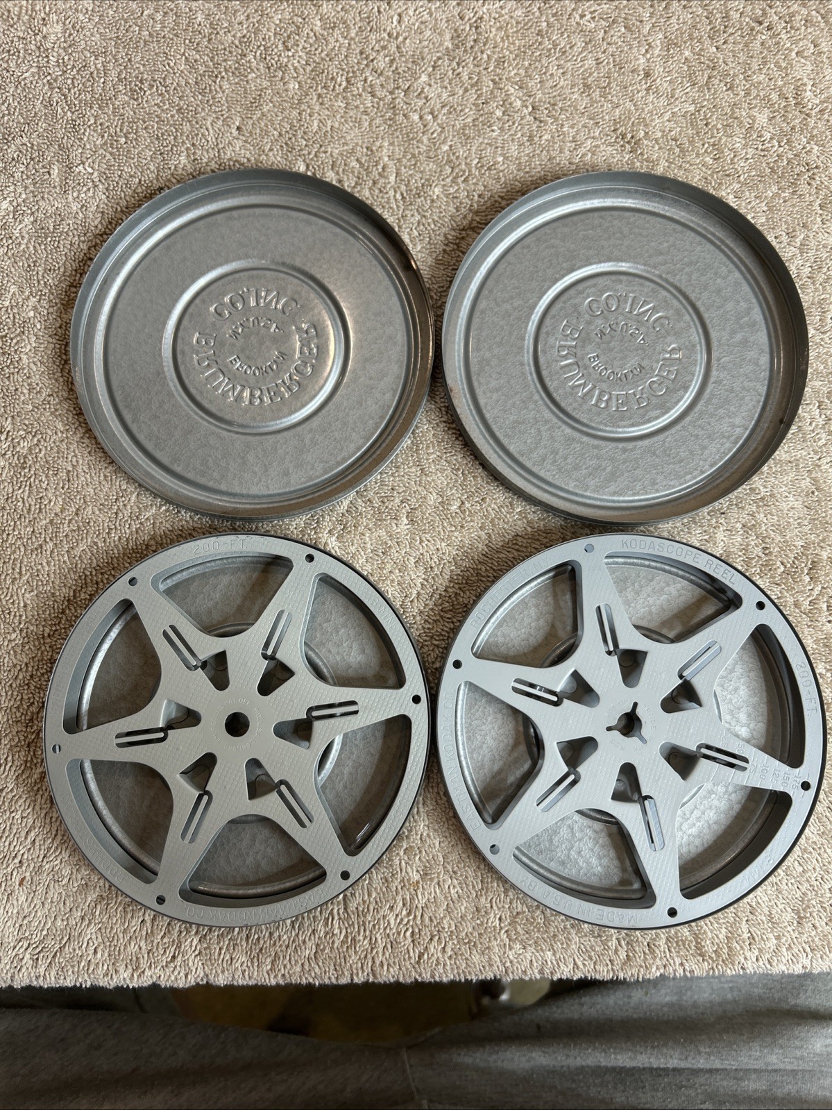 Vintage Brumberger Film Canisters With Kodascope Reels In Grey. 100-R06