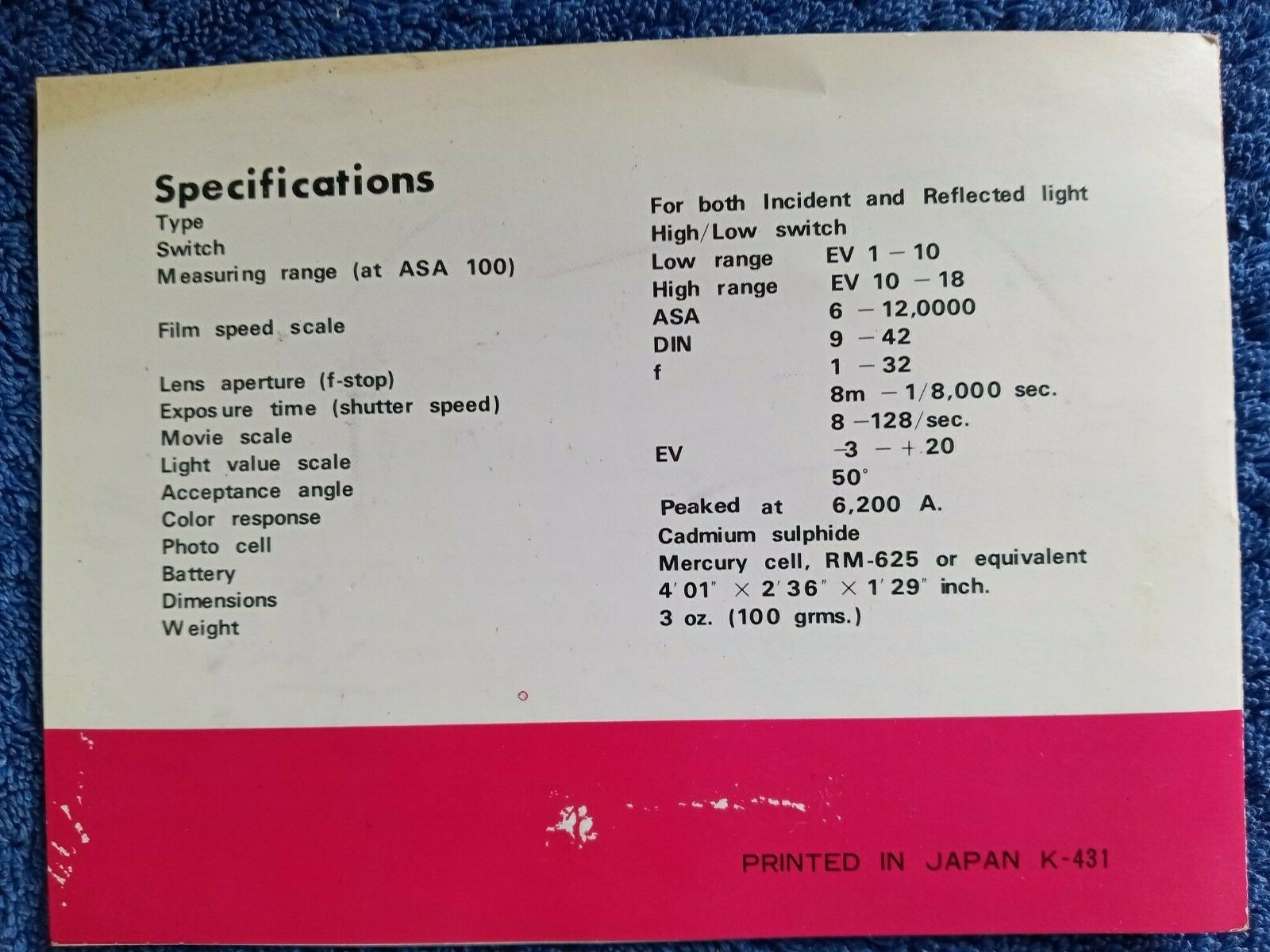 Vtg Kalimar CDS 31 Exposure Meter Instructions Case Japan Camera Accessory Bklet