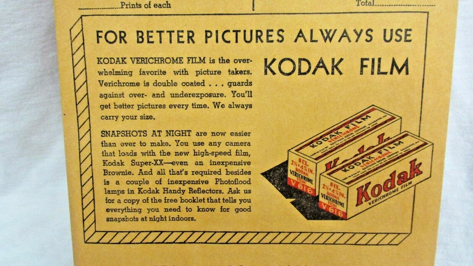 VINTAGE 1940s EARLY 1950s KODAK FILM PROCESSING ENVELOPE