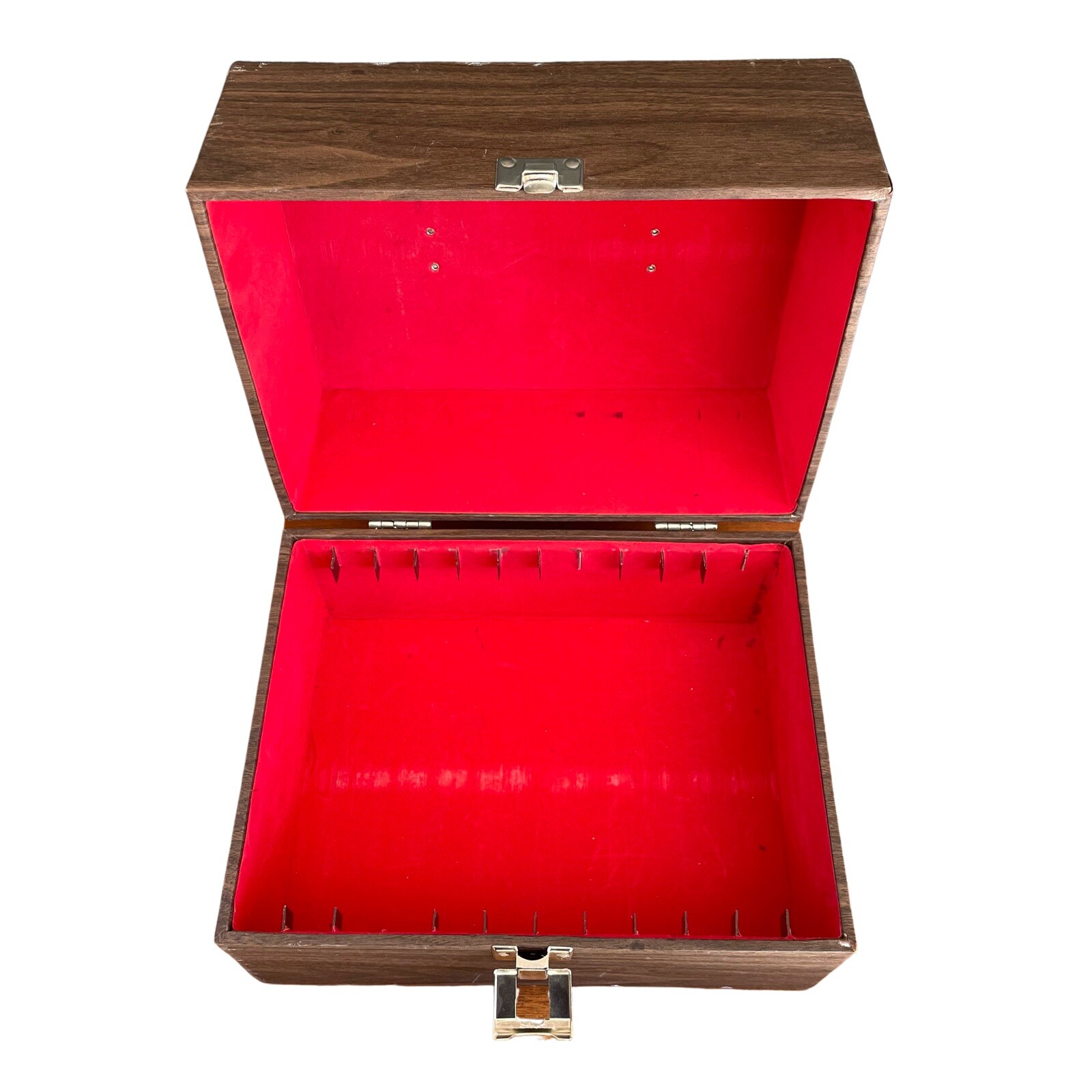 8mm Vintage Film Case Faux Wood Finish Red Felt Holds 12 Seven Inch Reels