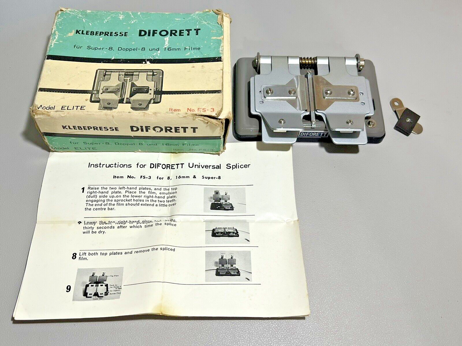 Vintage FS-3 DIFORETT Film Splicer For 8mm 16mm Super-8 JAPAN w/ Box RARE