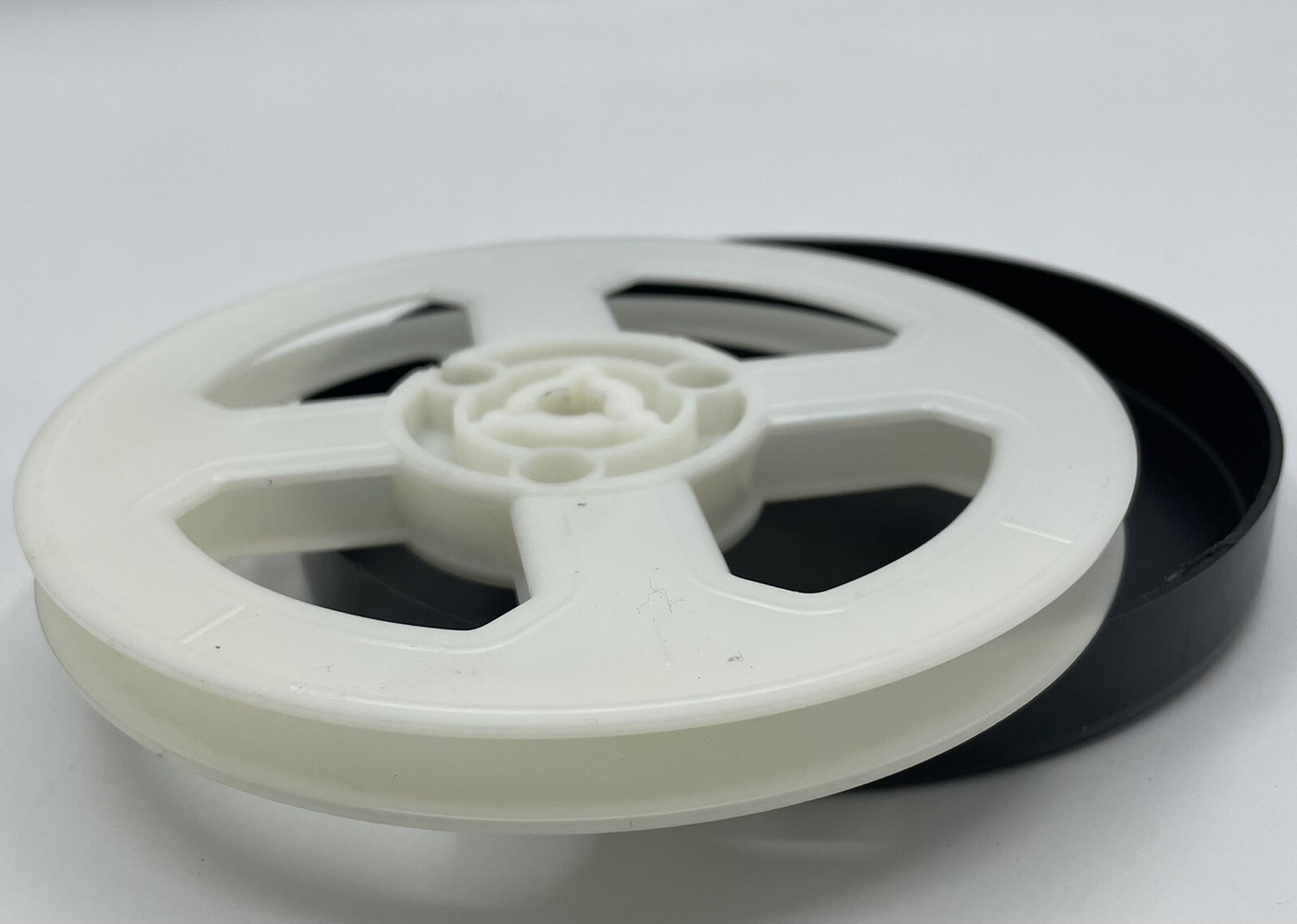 Vintage Plastic Film Reel & Canister Empty Film Reel 5” White Reel Black Can