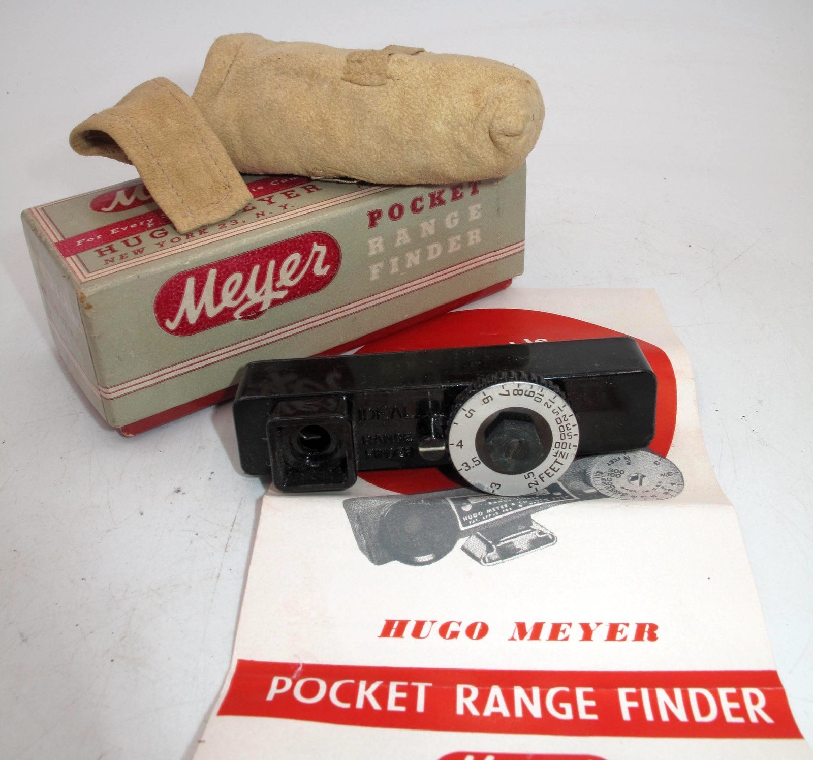*VINTAGE* HUGO MEYER POCKET RANGE FINDER IN BOX W.SUEDE CASE & MANUAL