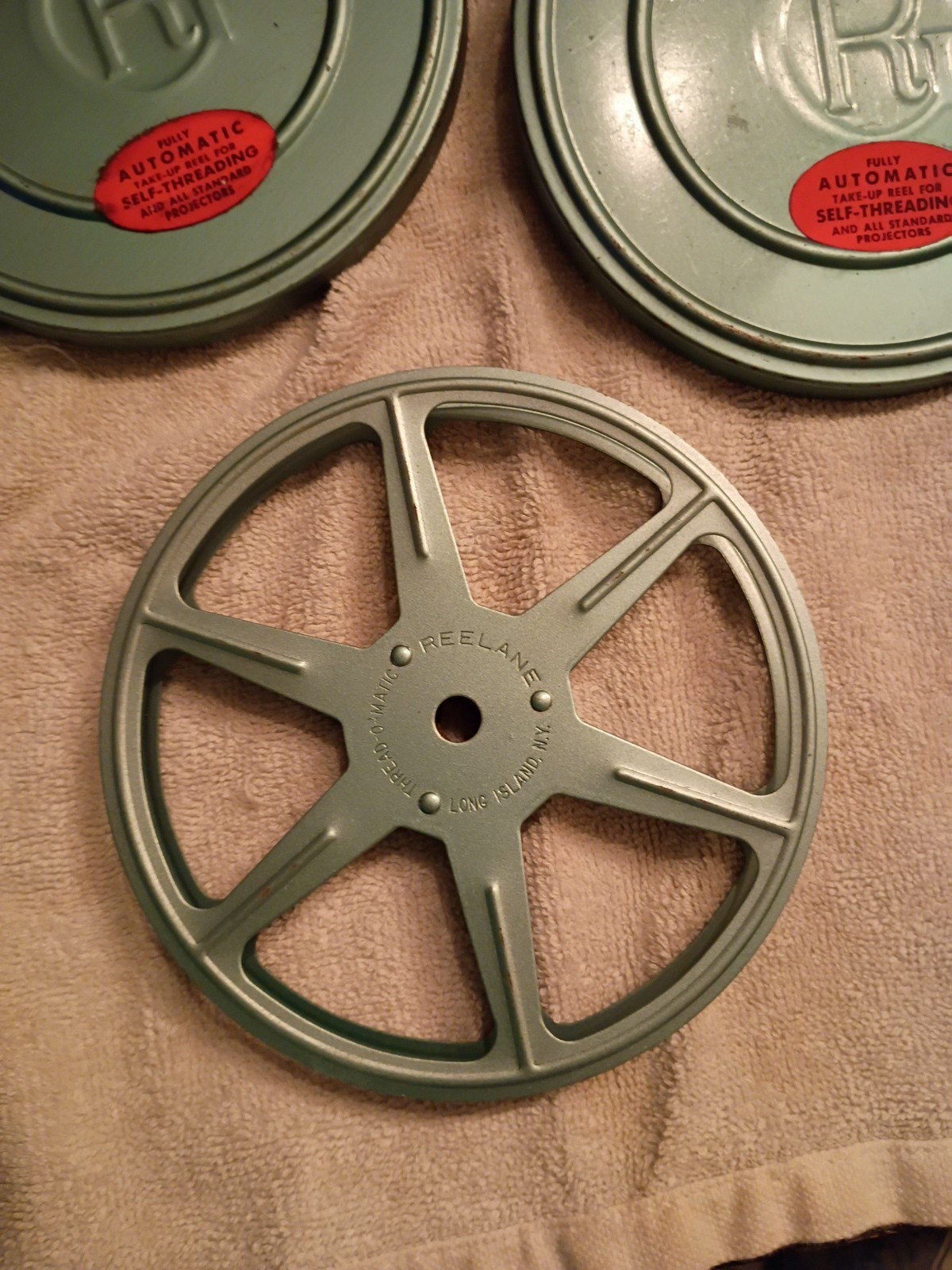 Vintage Empty Film Reels And Canisters 7in And 5in. Kenco And Reelane