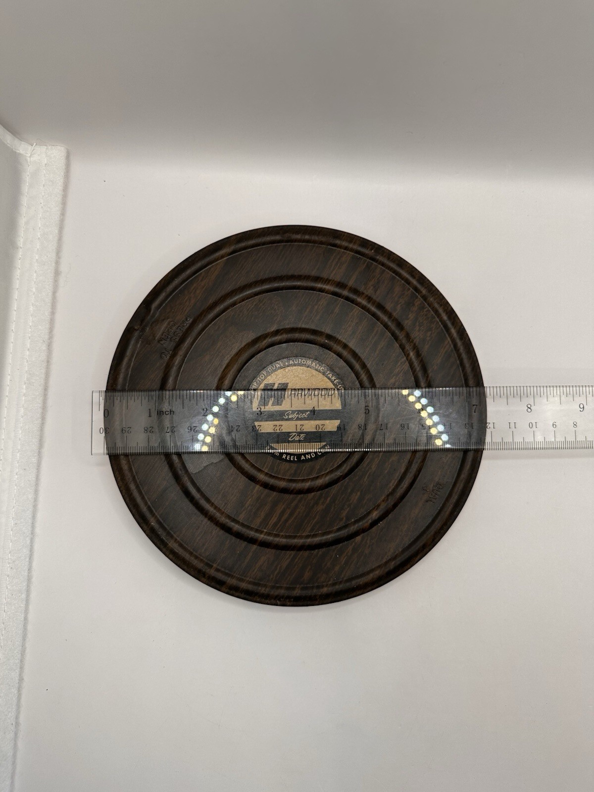 Vintage Harwood Empty 8mm Film Reel Can Faux Wood Flip Top Dual Take Up