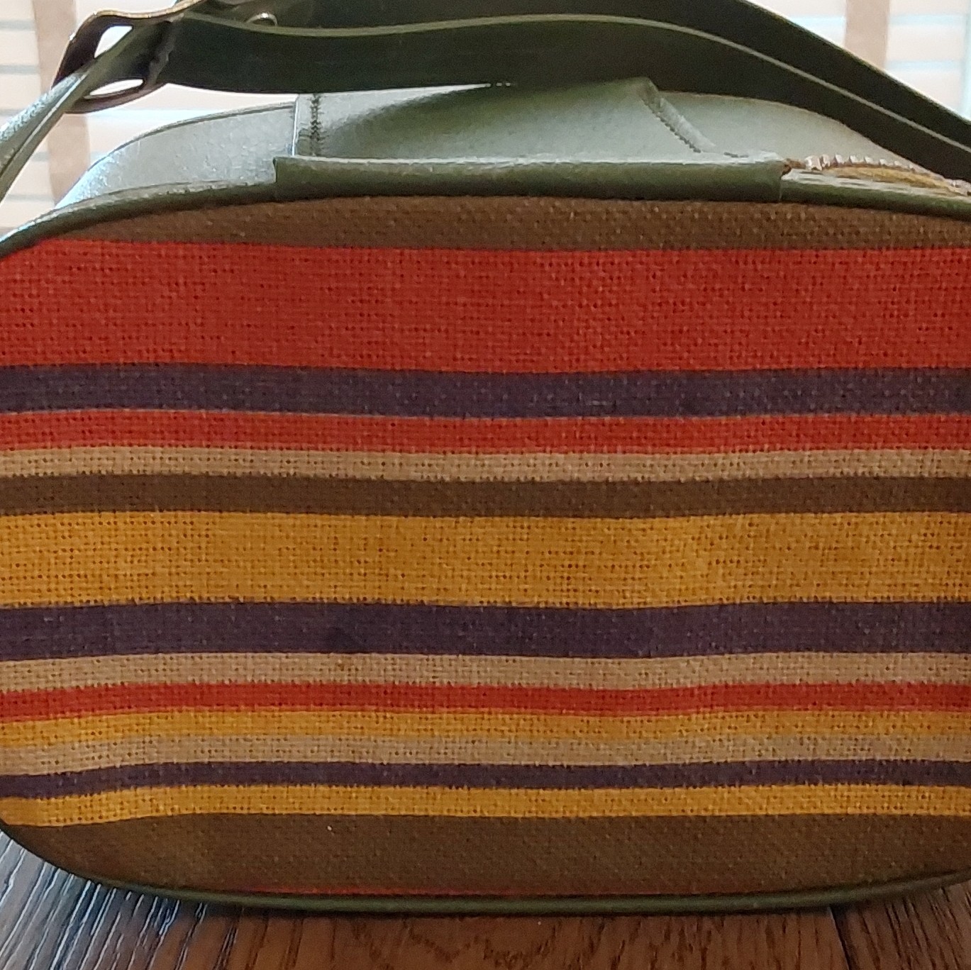 Green Faux Leather & Canvas Multicolor Camera Case w/ Zipper, Handle