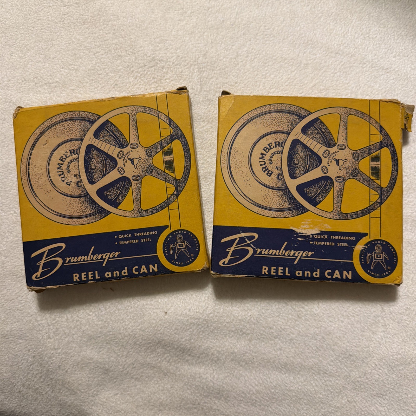 Set of 2 vintage Brumberger Reel And Can 8mm 200ft #1018 Tempered Steel Movie
