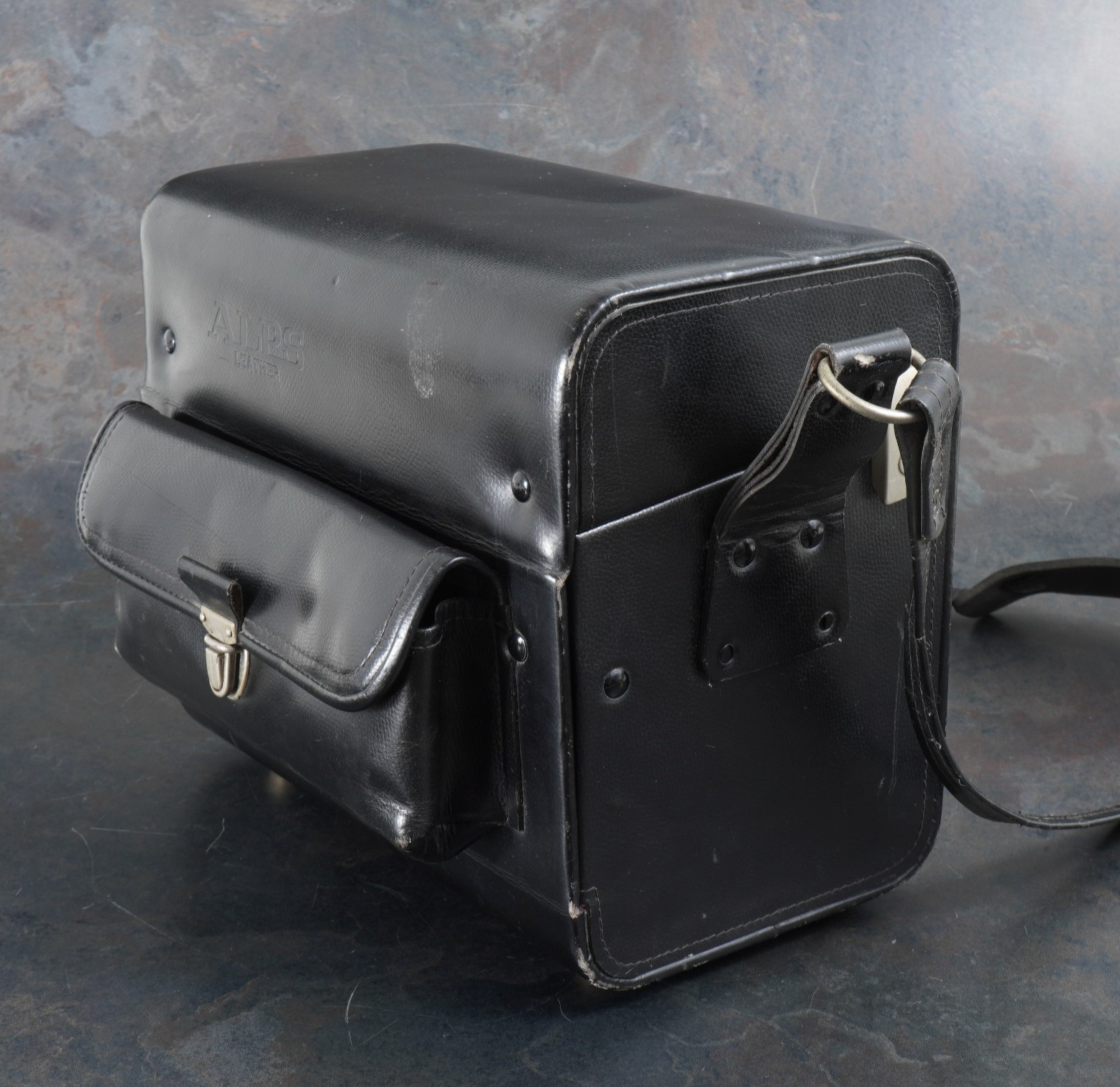 -[EX++]Vintage Alps Leather Camera Bag Black With Dark Burgandy Interior