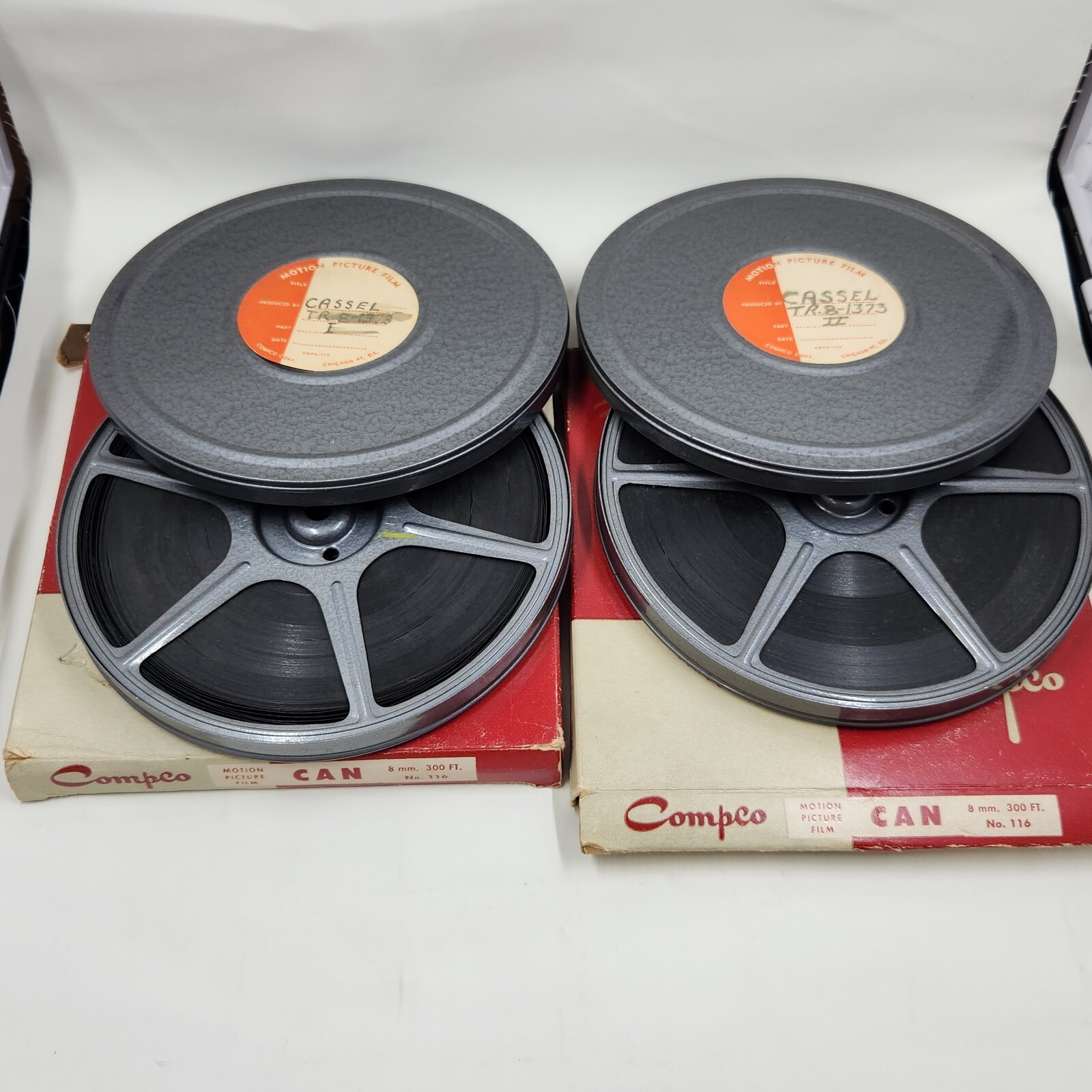 Pair of 8mm Film Reel 300ft Vintage and Tin Metal Case