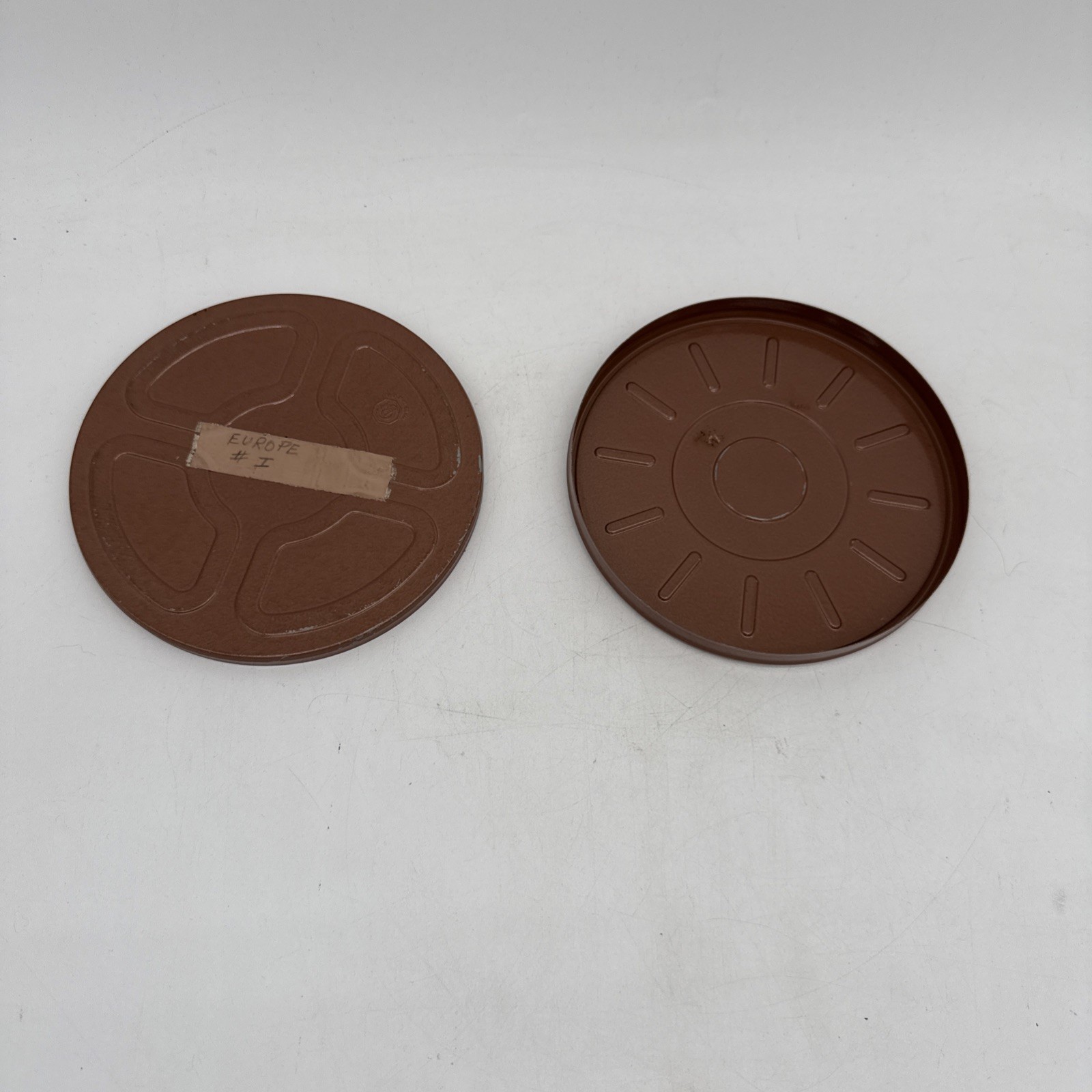 Vintage GB Brown Metal Film Reel Canister 6″ With Film Reel