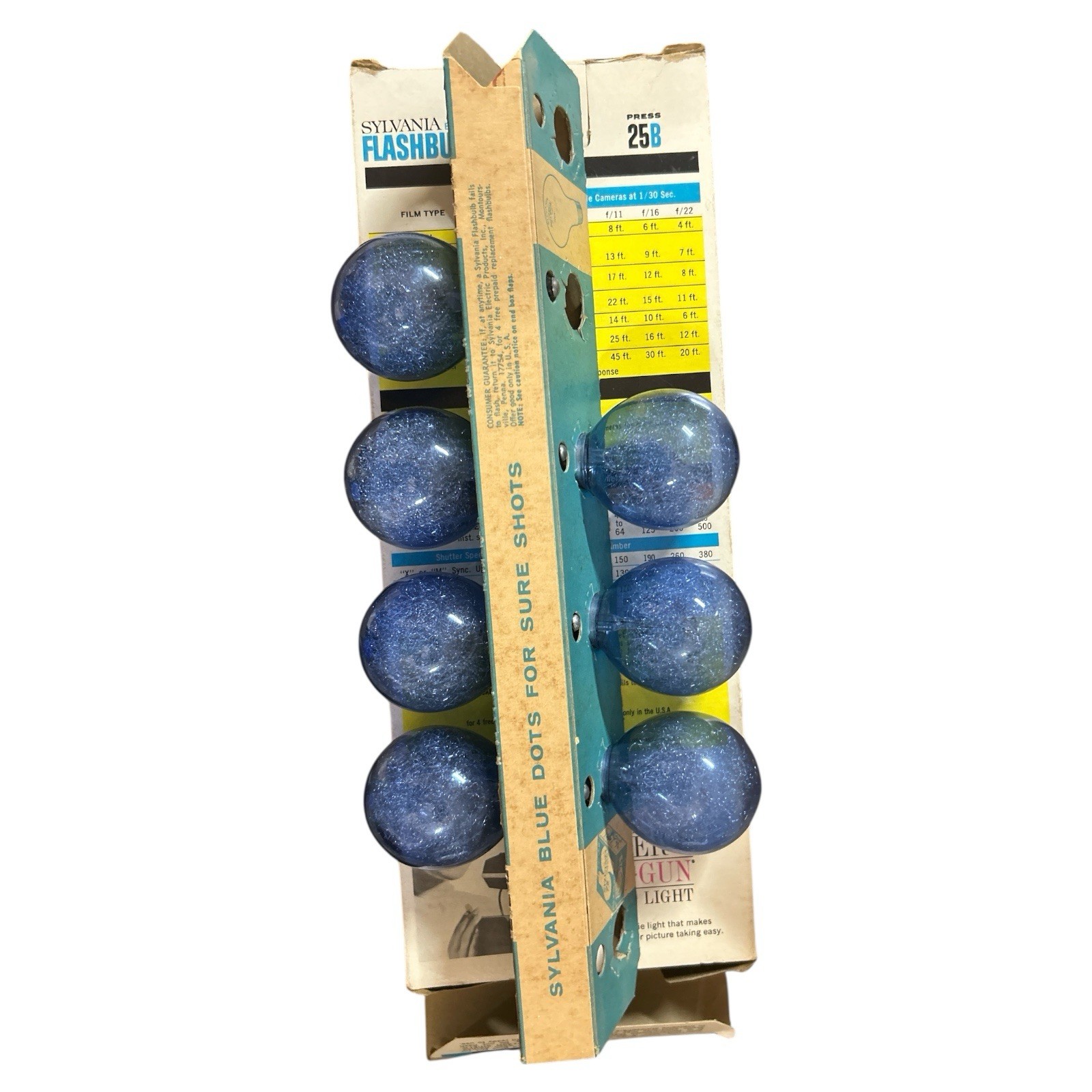 7 Vintage Sylvania Blue Dot Flash Bulbs Press 25B Flashbulbs For Camera