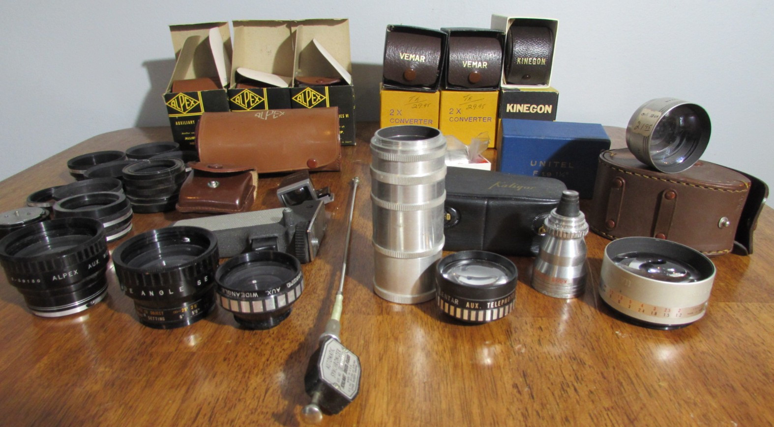 Vintage Camera Accessories Lot Lenses Parts Mixed Alpex Kaligar Kodak Vemar