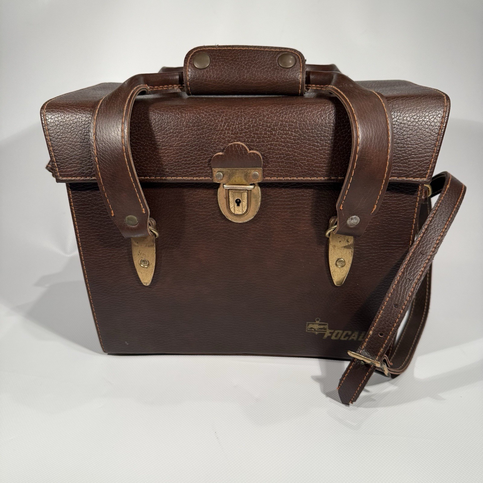 Vintage FOCAL Brown Leather Top & Front Opening Camera Case w/ KEY & Strap