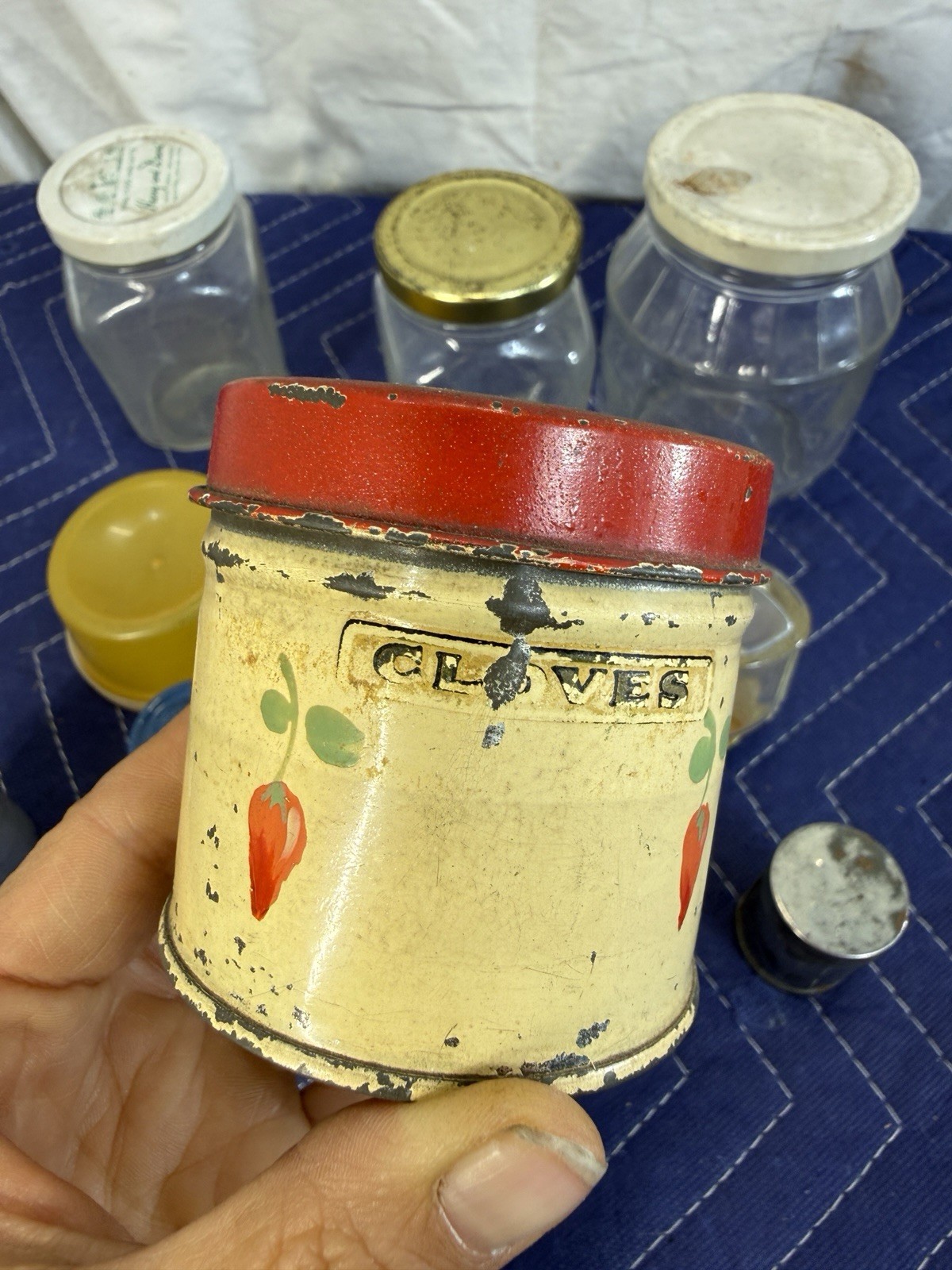 Kitchen Spice Tin Canister Lot Glass Jars Harry David Kodak Can Yellow
