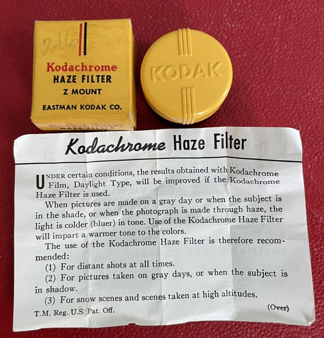 Vintage EASTMAN KODAK CO Kodachrome Haze Filter Z Mount w/ Box Brochure
