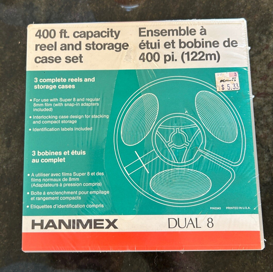 Hanimex Dual 8 400 ft Capacity Reel and Storage Case Set NEW