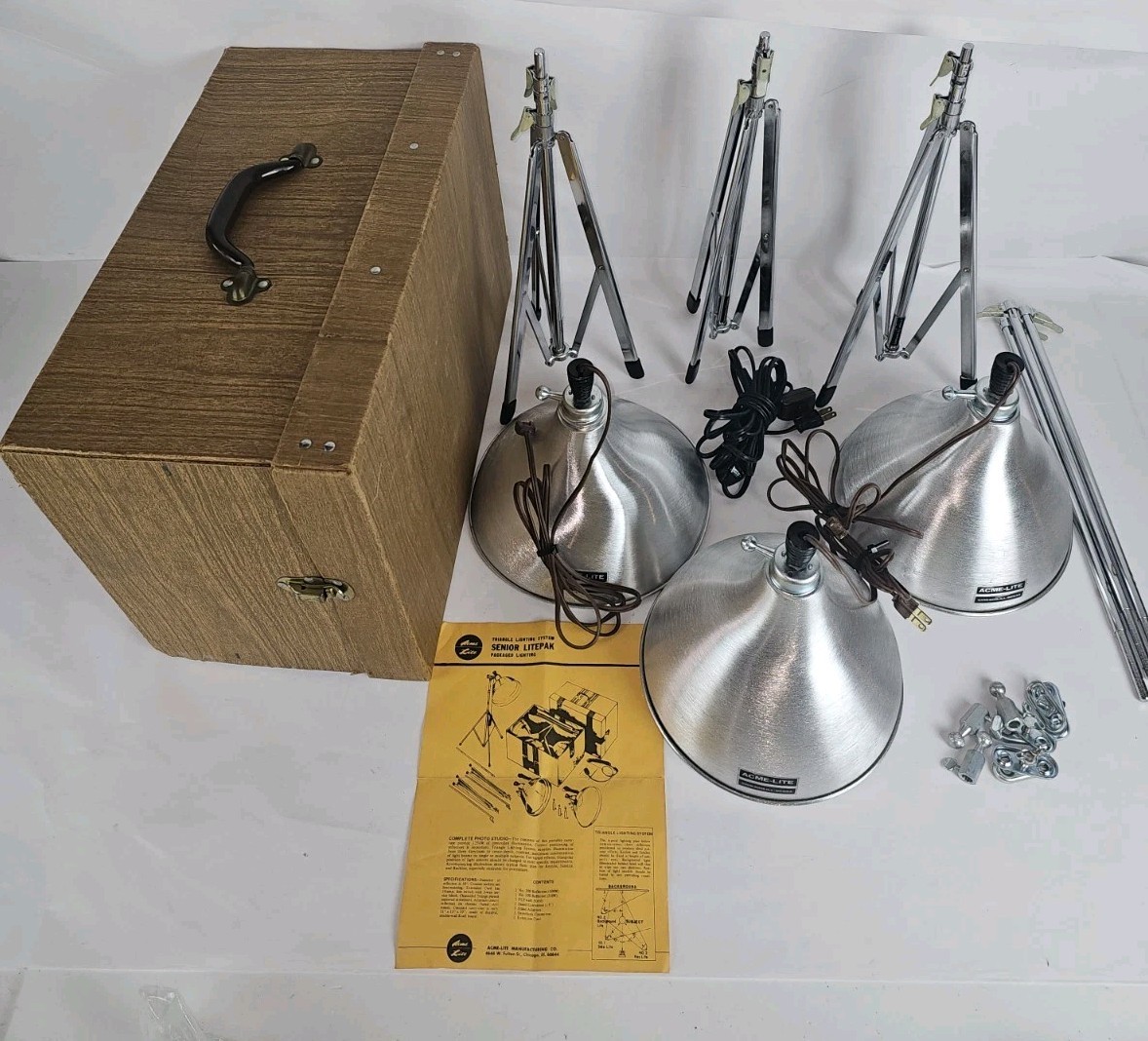 Vtg Acme-Lite Senior Litepak Triangle Lighting System Studio Kit w/ Case & Stand
