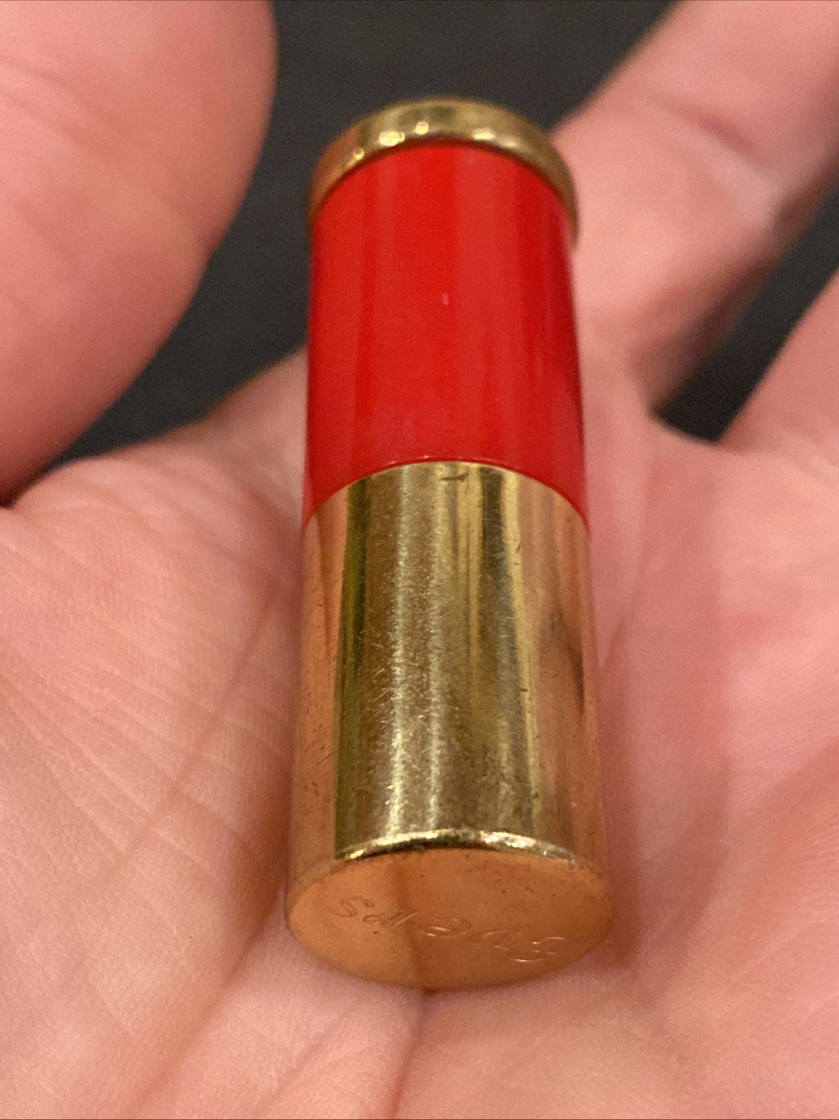 Vtg RED & Gold Tone Evers 2″ Twist Up Camera Dust Make Up Brush Germany 1950’s