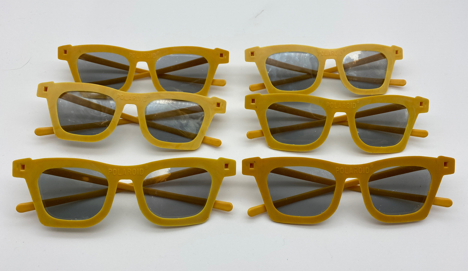 Vintage Polaroid 3-D Glasses Set of 6 Yellow Plastic Frames Model 729 Movie Film