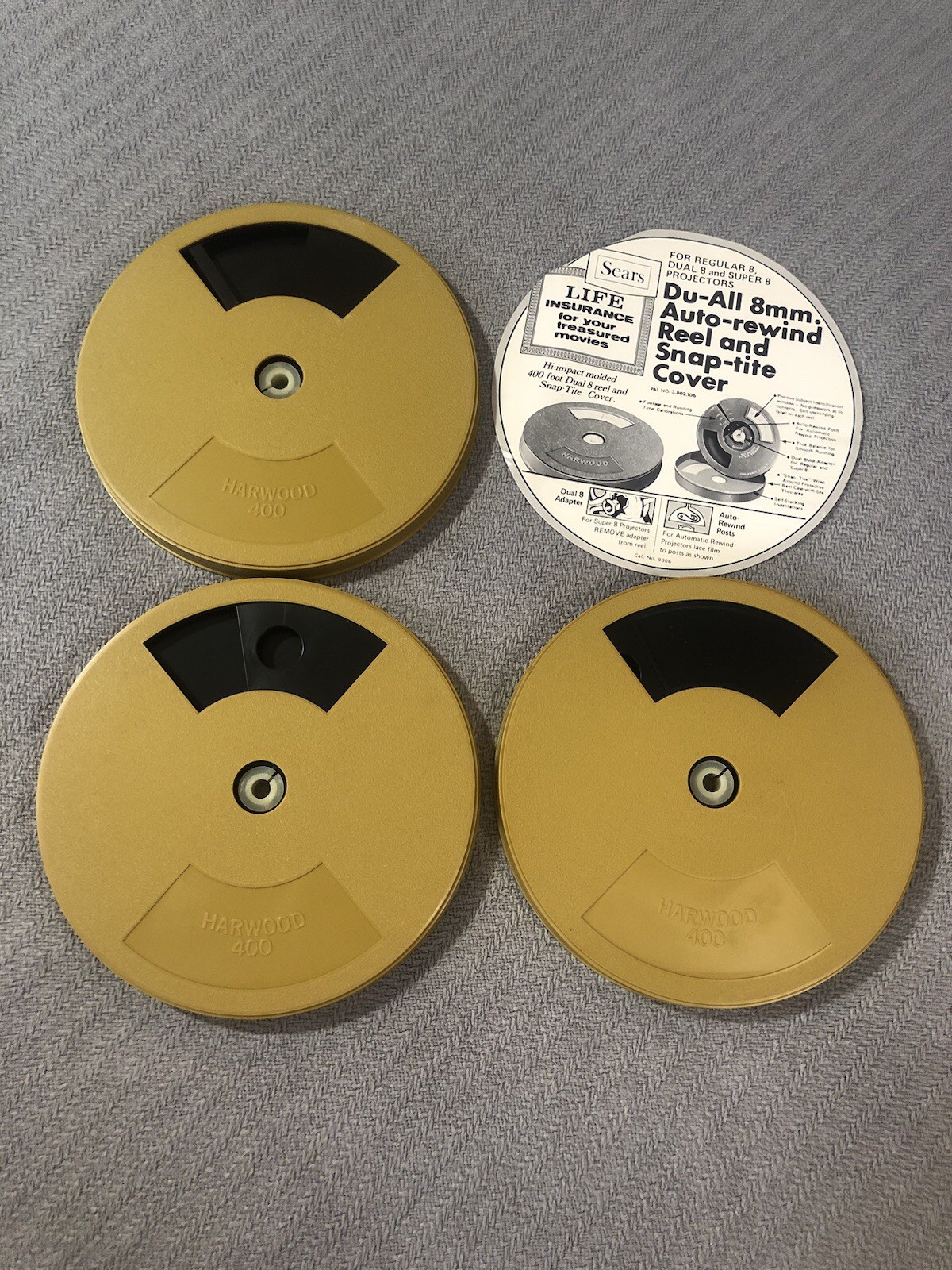 Vintage Lot of 3 8mm Take Up Reel Film Can Sears Roebuck Co 8mm or Super 8