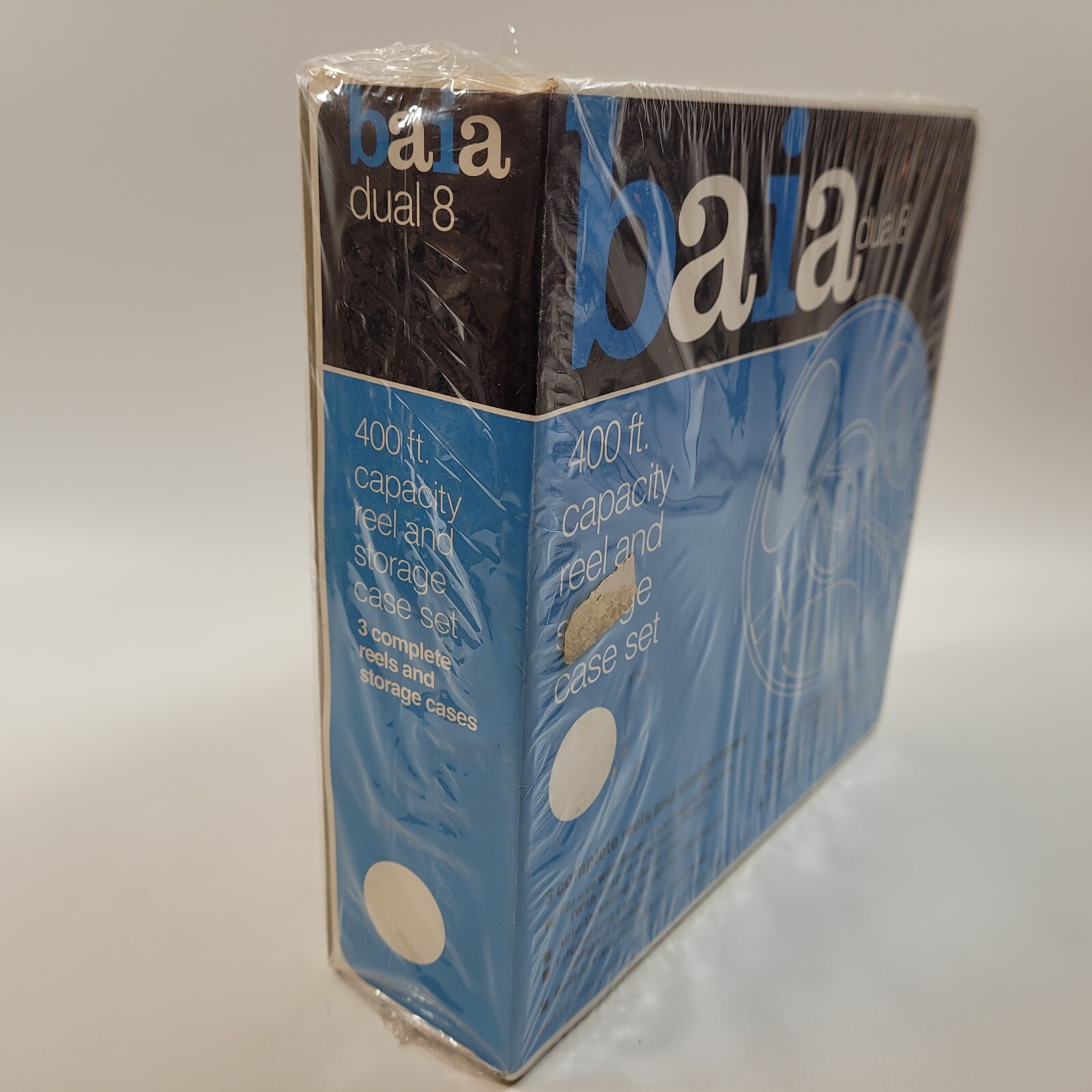 Set of 3 Vintage Baia Dual 8 400 Ft Capacity Reel & Storage Case Sets NEW Sealed