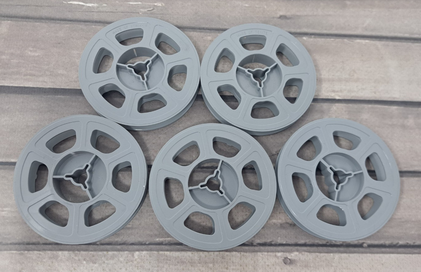 Lot 5 Vintage Kodak 3″ 8mm Movie Film Reels Gray Tenite Made in USA