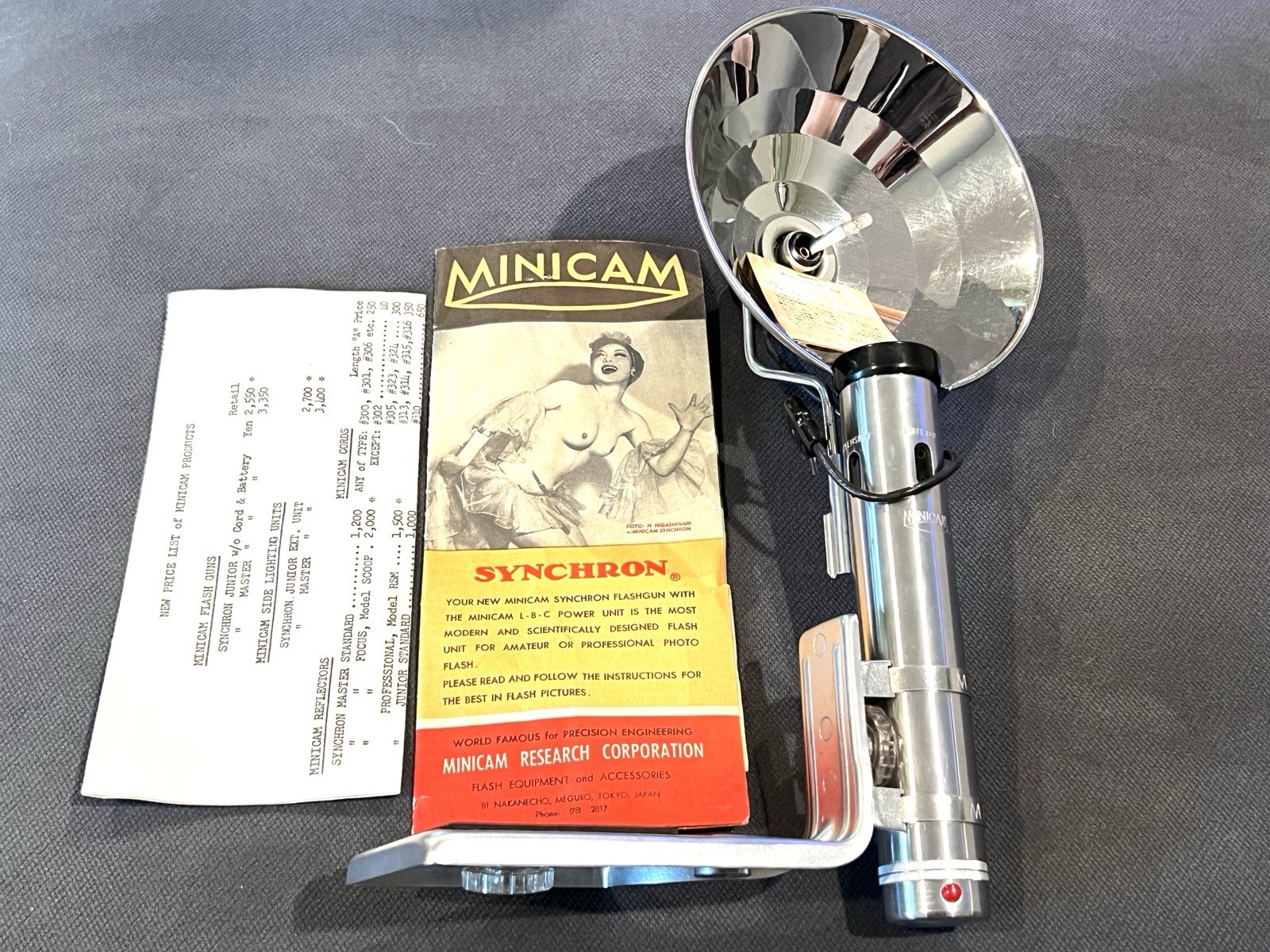 Vintage Minicam Synchron Camera Flash Equip. 1950s W/ Rare Manual