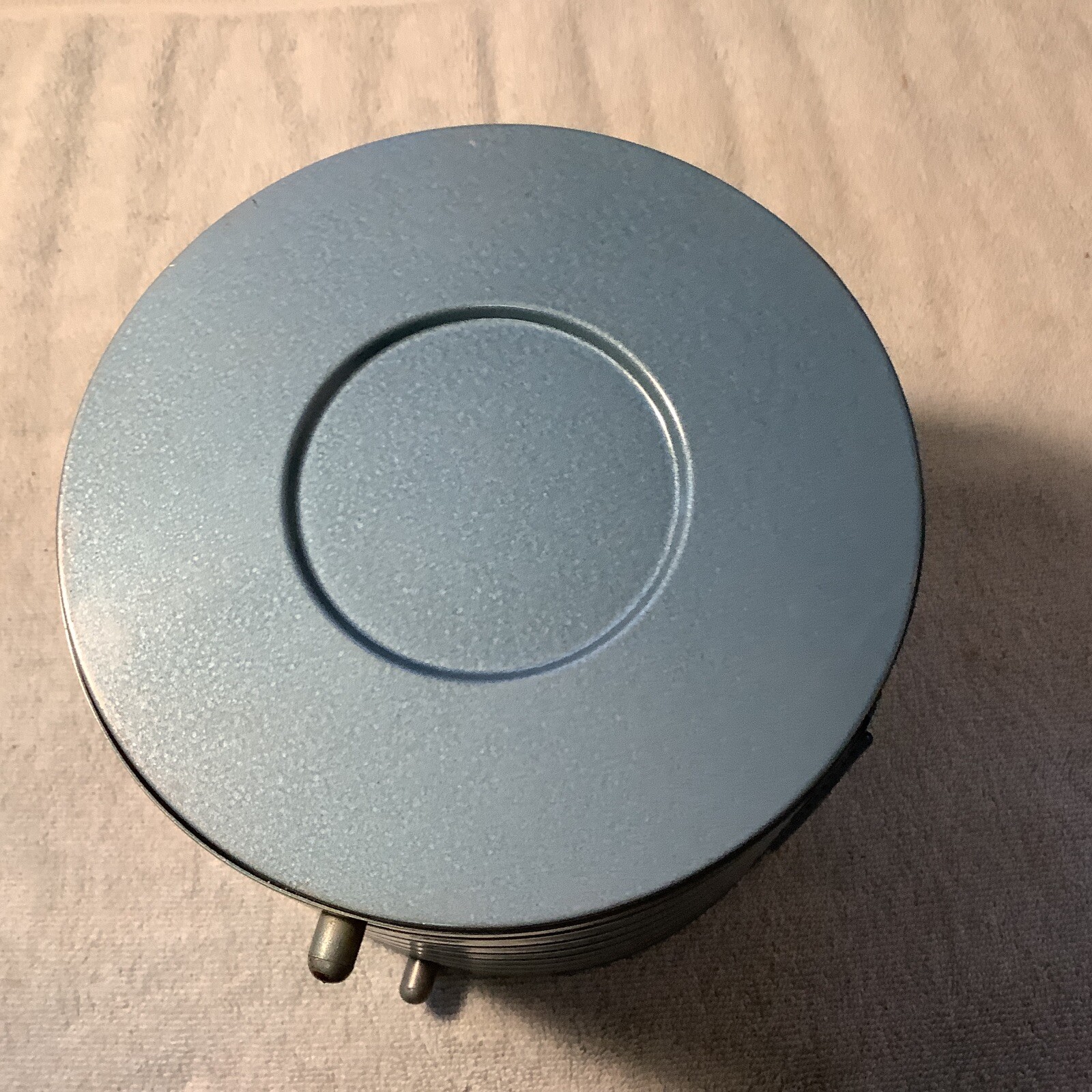 Vintage Light Blue Metal Compco Corp 8mmFilm Reel Bank Chicago USA With Box